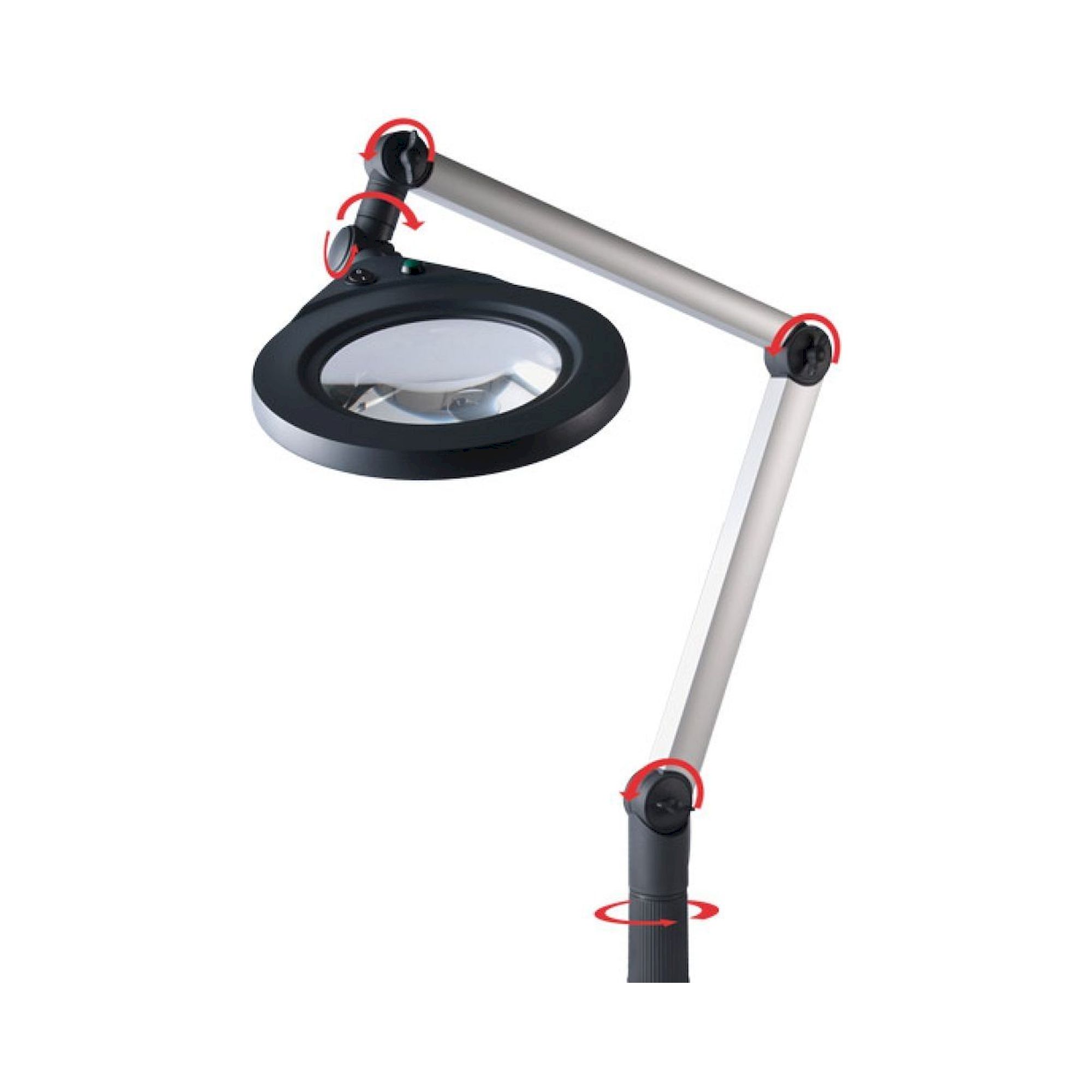 LED2WORK 120810-12. LENSLED Gelenkarm, 3,5dpt.+8dpt., dimmbar, Tischklemme, 120° - 23W, 230V AC