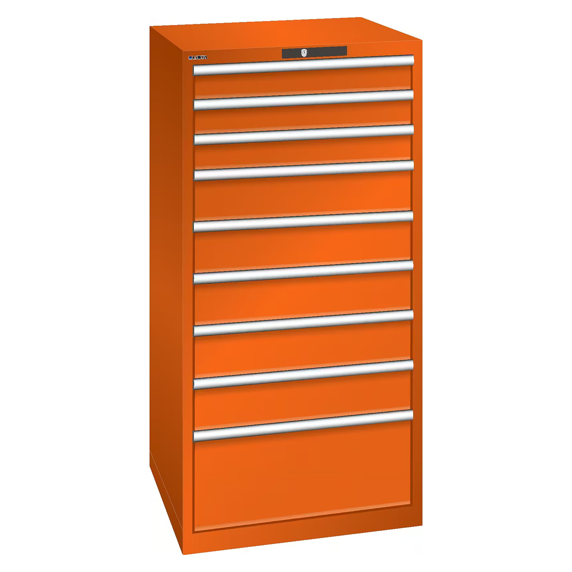 Armoire à tiroirs ESD 36x36E, 717x725x1450 mm, 9 tiroirs 3x100/5x150/1x300, 75 kg, AUTO Lock - Lista 93.098, Orange NCS S 1080-Y40R