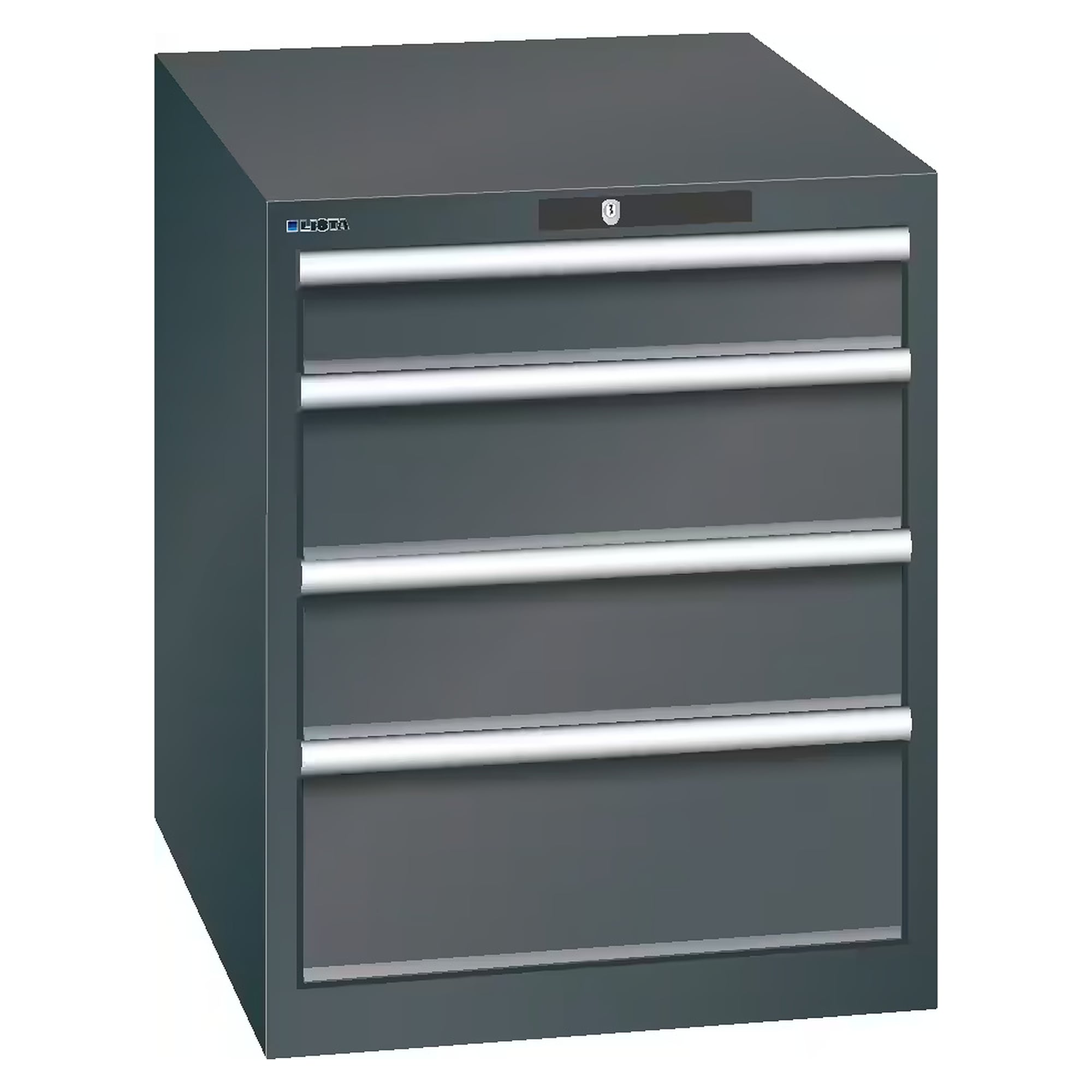 ESD drawer cabinet 27x36E, 564x725x700 mm, 4 drawers 1x100/2x150/1x200, 75 kg, RFID Lock - Lista 95.075, Anthracite grey RAL 7016