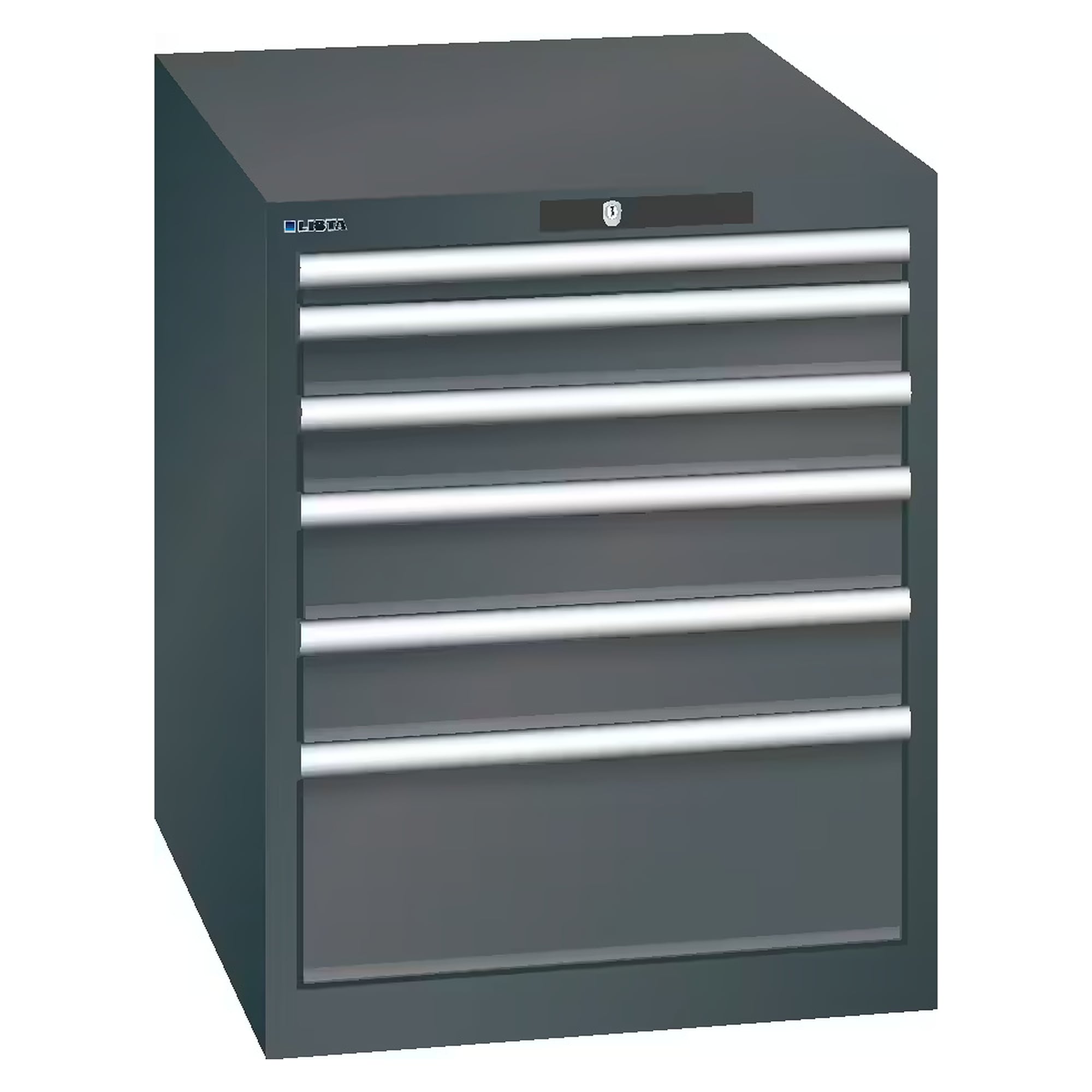 ESD-Schubladenschrank 27x36E, 564x725x700 mm, 6 Schubladen 1x50/2x75/2x100/1x200, 75 kg, AUTO Lock - Lista 95.082, Anthrazitgrau RAL 7016