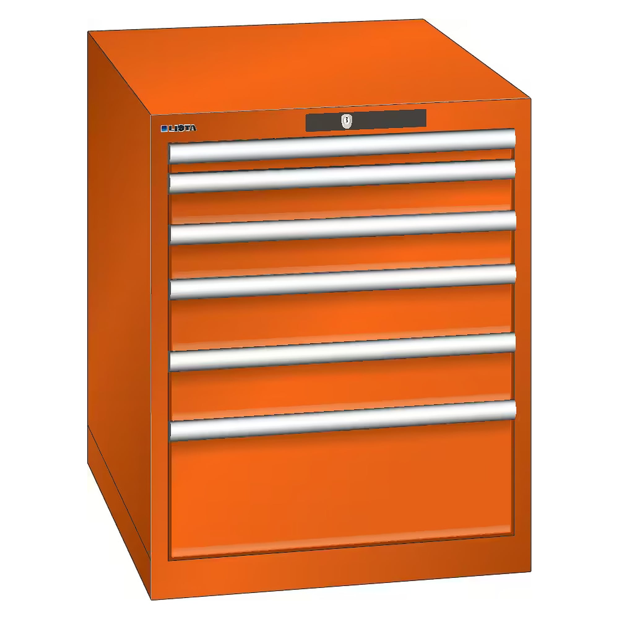 ESD-Schubladenschrank 27x36E, 564x725x700 mm, 6 Schubladen 1x50/2x75/2x100/1x200, 75 kg, AUTO Lock - Lista 95.082, Orange NCS S 1080-Y40R