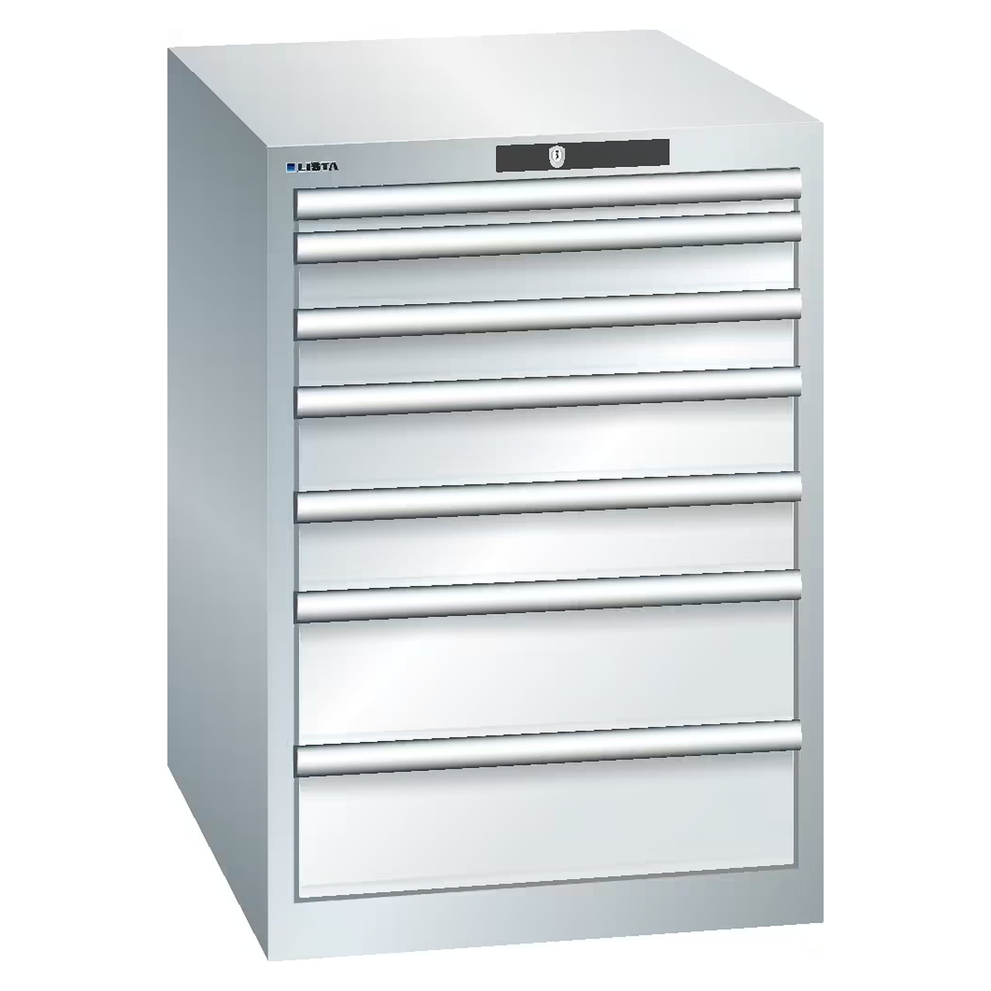 Armoire à tiroirs ESD 27x36E, 564x725x800 mm, 7 tiroirs 1x50/2x75/2x100/2x150, 75 kg, RFID Lock - Lista 93.075