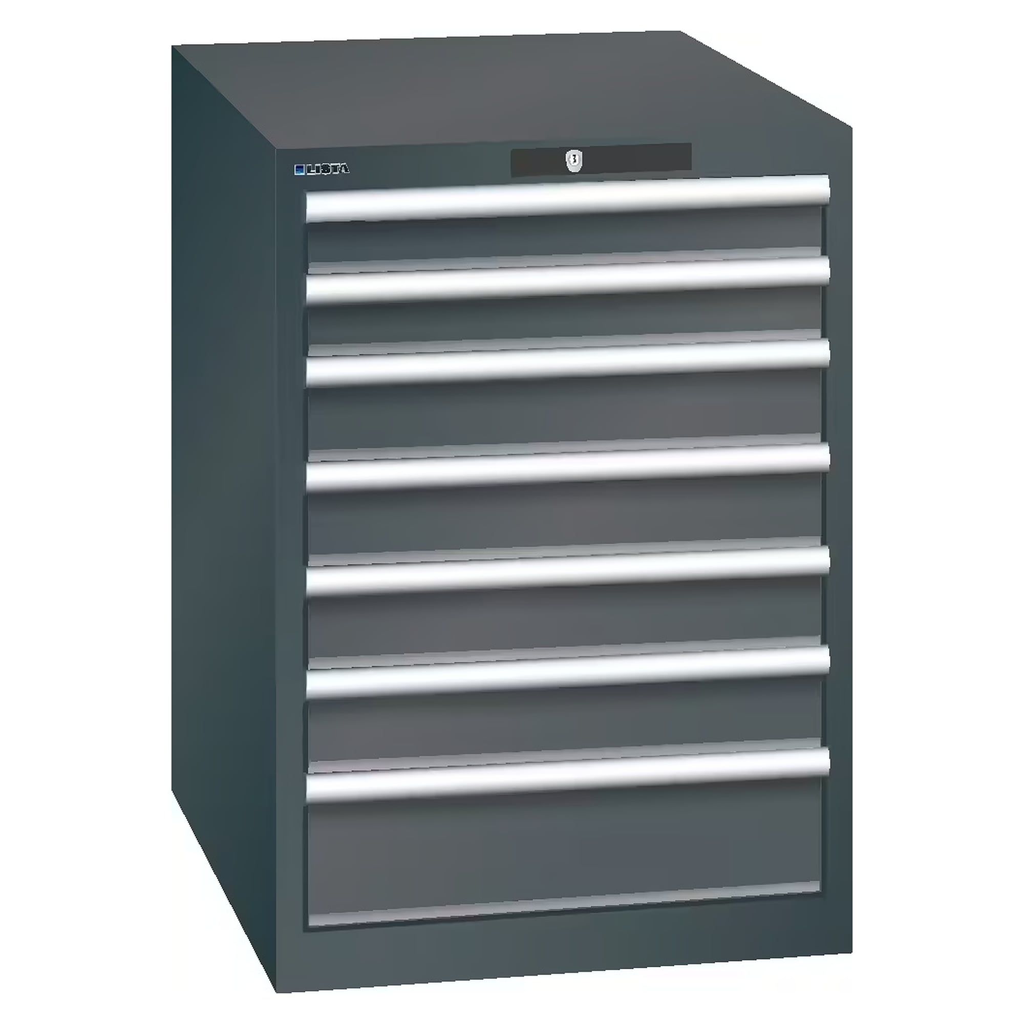 ESD drawer cabinet 27x36E, 564x725x800 mm, 7 drawers 2x75/4x100/1x150, 75 kg, RFID Lock - Lista 93.076, Anthracite grey RAL 7016