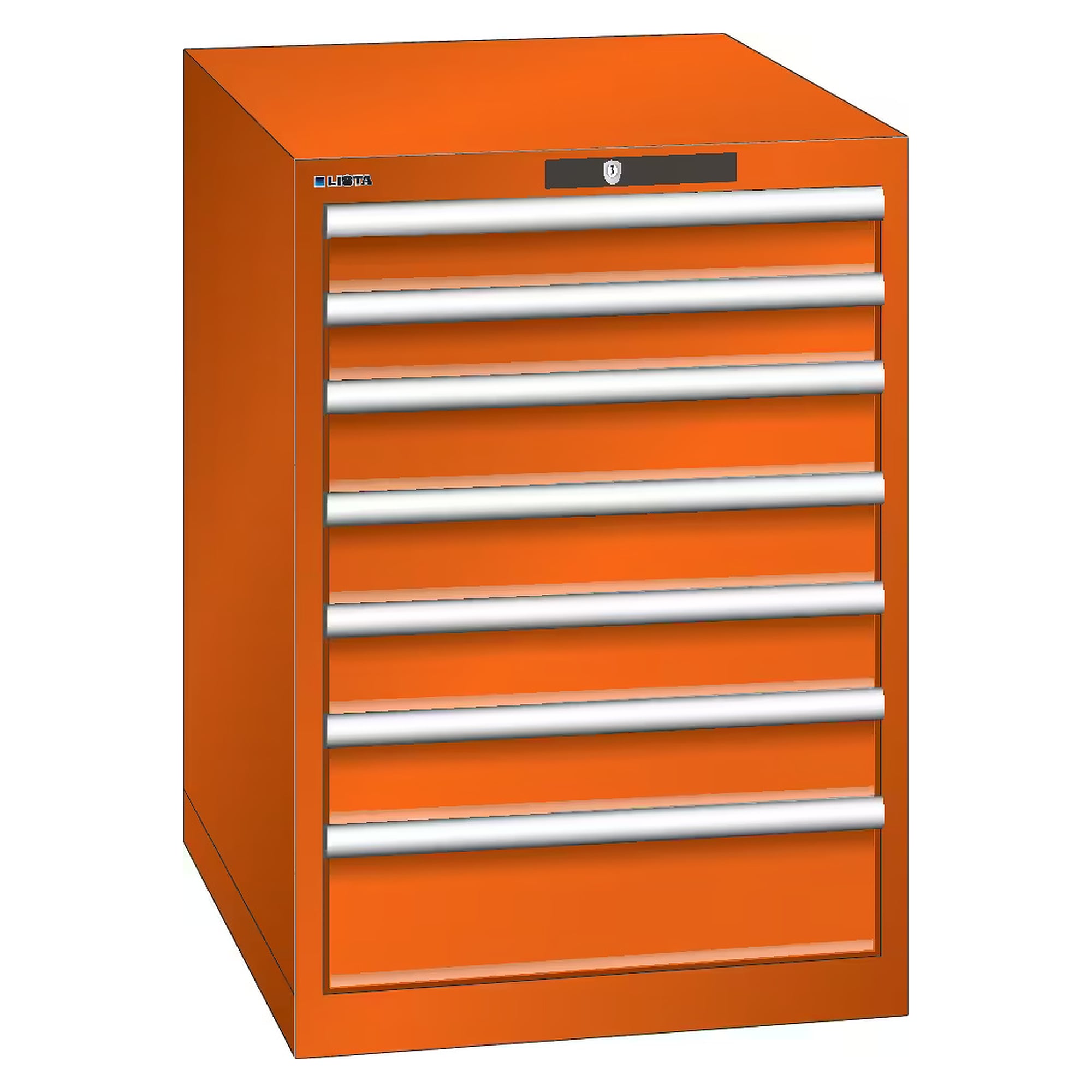 ESD drawer cabinet 27x36E, 564x725x800 mm, 7 drawers 2x75/4x100/1x150, 75 kg, RFID Lock - Lista 93.076, Orange NCS S 1080-Y40R