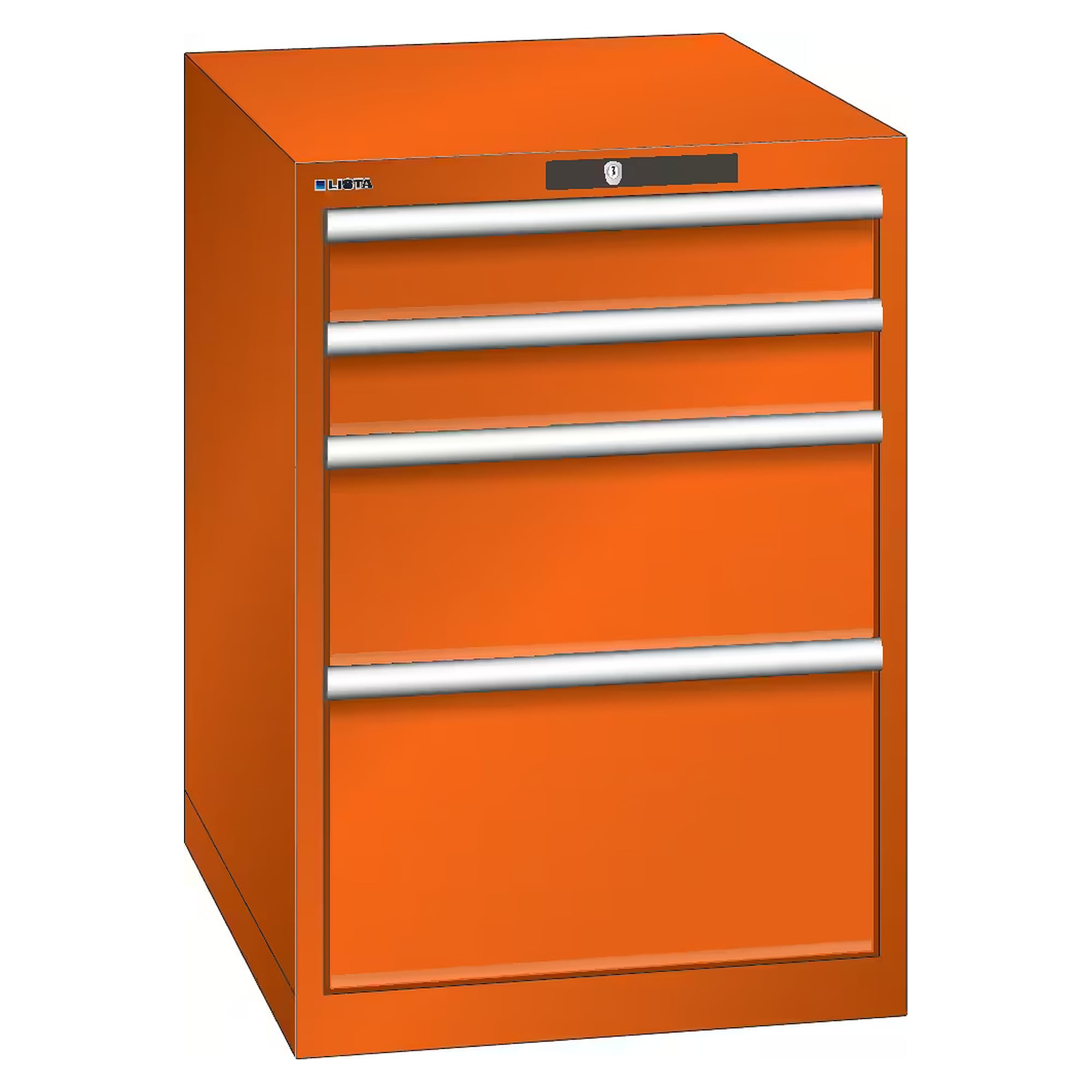Armoire à tiroirs ESD 27x36E, 564x725x800 mm, 4 tiroirs 2x100/1x200/1x300, 75 kg, AUTO Lock - Lista 93.088, Orange NCS S 1080-Y40R