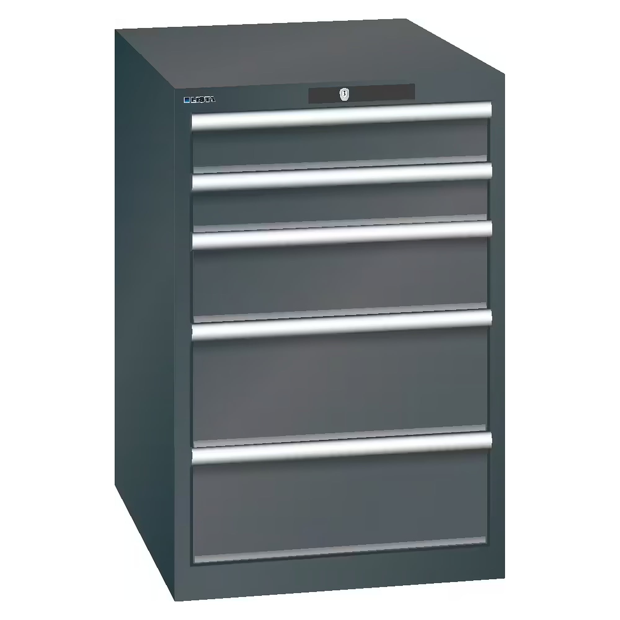 Armoire à tiroirs ESD 27x36E, 564x725x850 mm, 5 tiroirs 2x100/1x150/2x200, 75 kg, RFID Lock - Lista 95.111, Gris anthracite RAL 7016