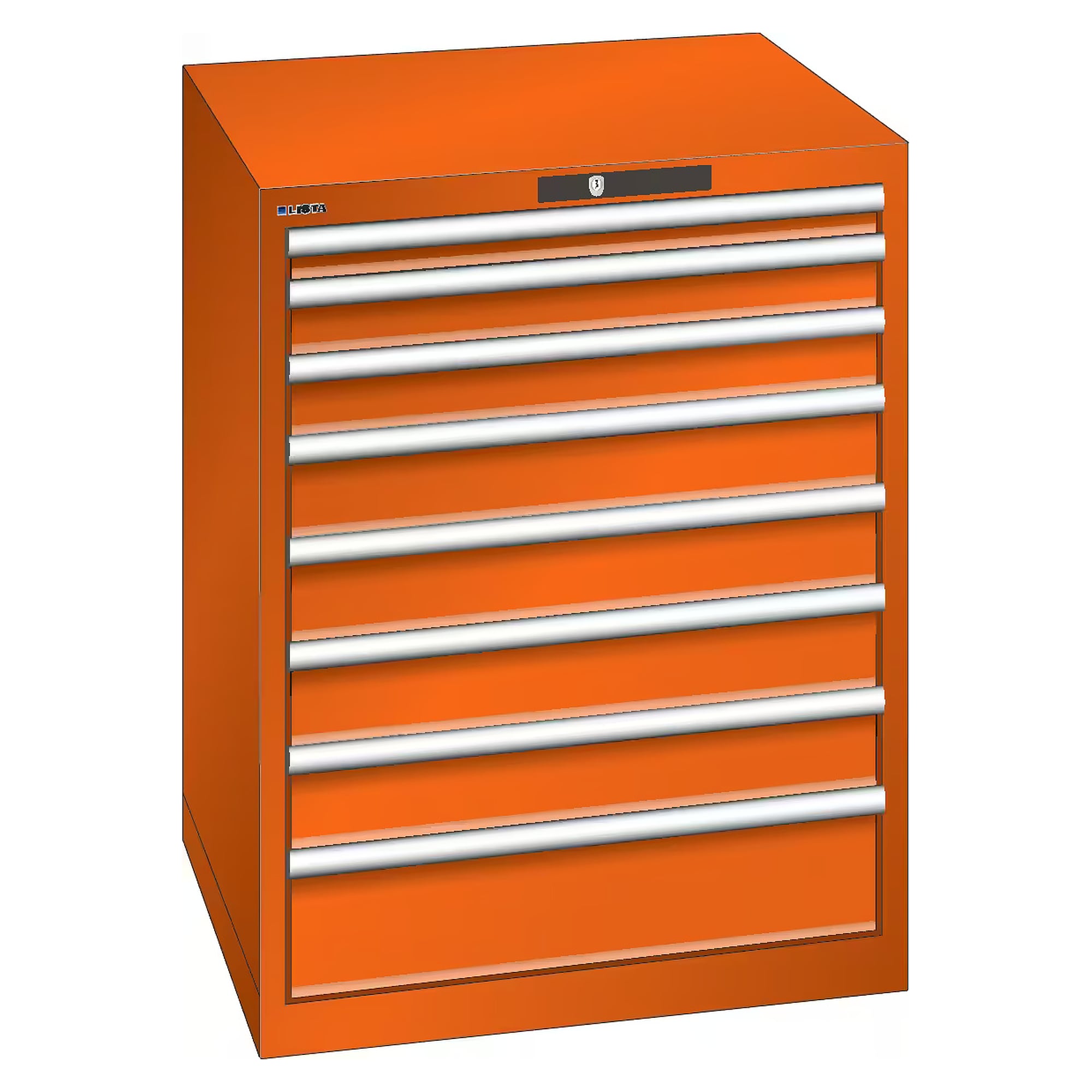 ESD-Schubladenschrank 36x36E, 717x725x850 mm, 8 Schubladen 1x50/2x75/4x100/1x150, 75 kg, RFID Lock - Lista 95.162, Orange NCS S 1080-Y40R