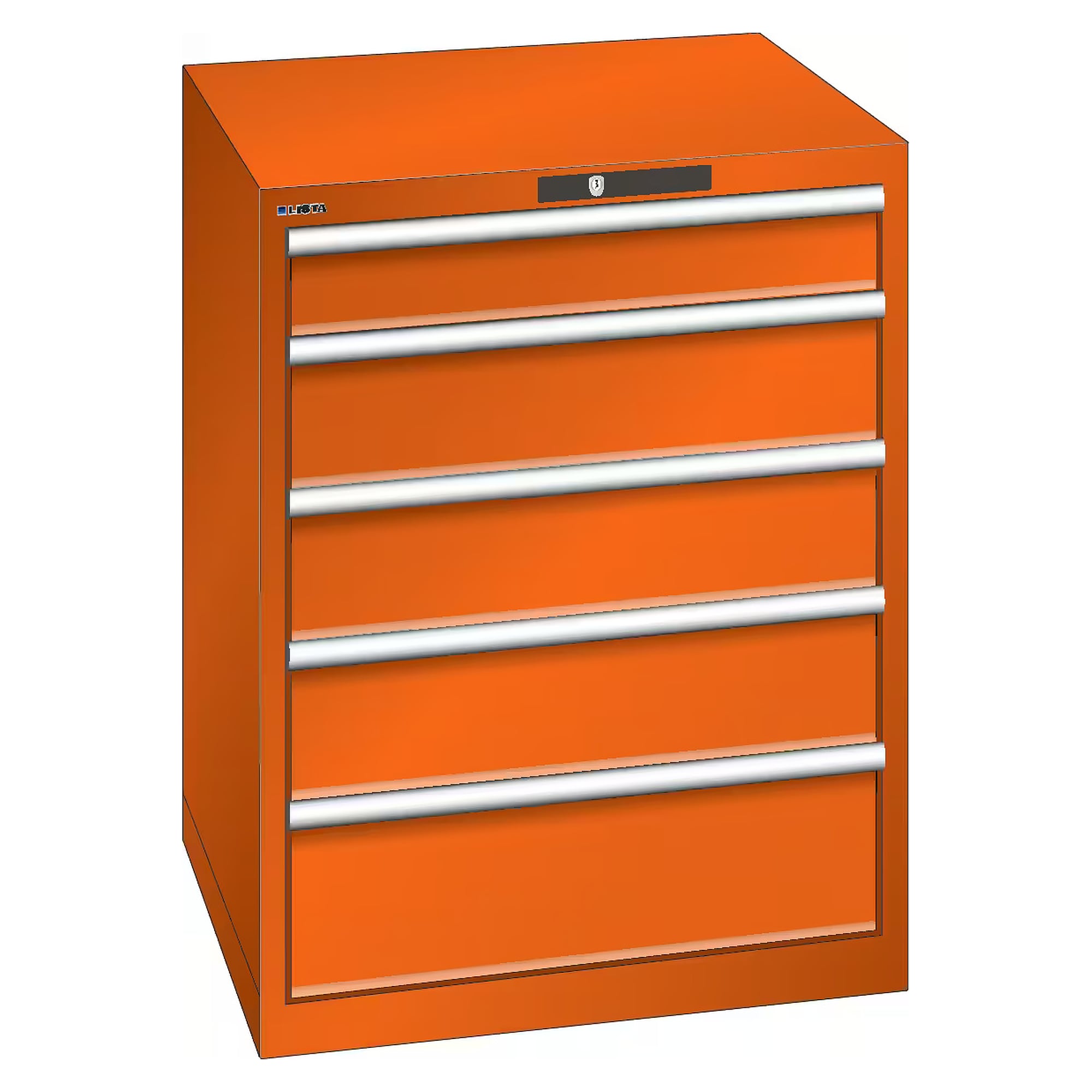 ESD drawer cabinet 36x36E, 717x725x850 mm, 5 drawers 1x100/3x150/1x200, 75 kg, RFID Lock - Lista 93.081, Orange NCS S 1080-Y40R
