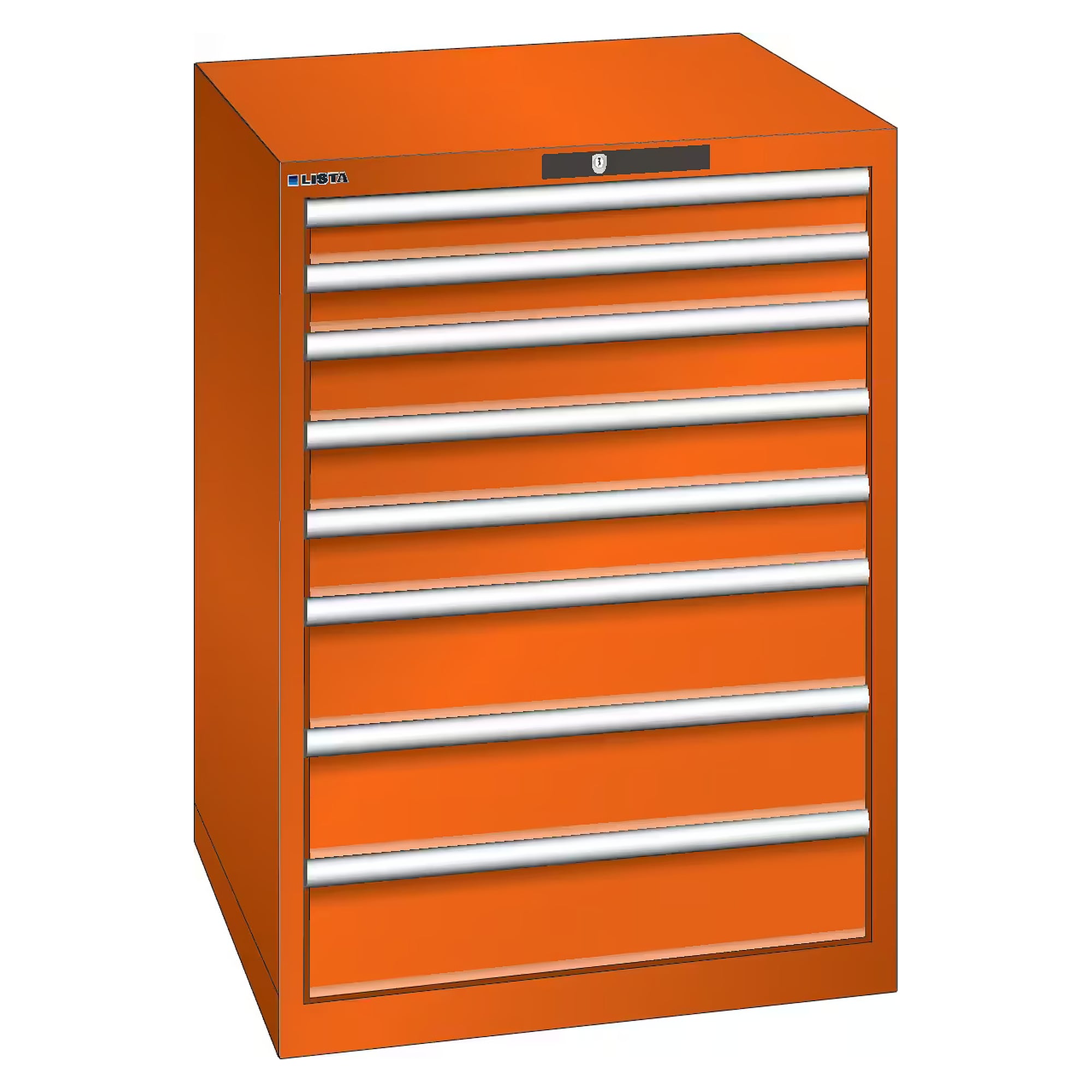 ESD-Schubladenschrank 36x36E, 717x725x1000 mm, 8 Schubladen 2x75/3x100/3x150, 75 kg, RFID Lock - Lista 95.174, Orange NCS S 1080-Y40R