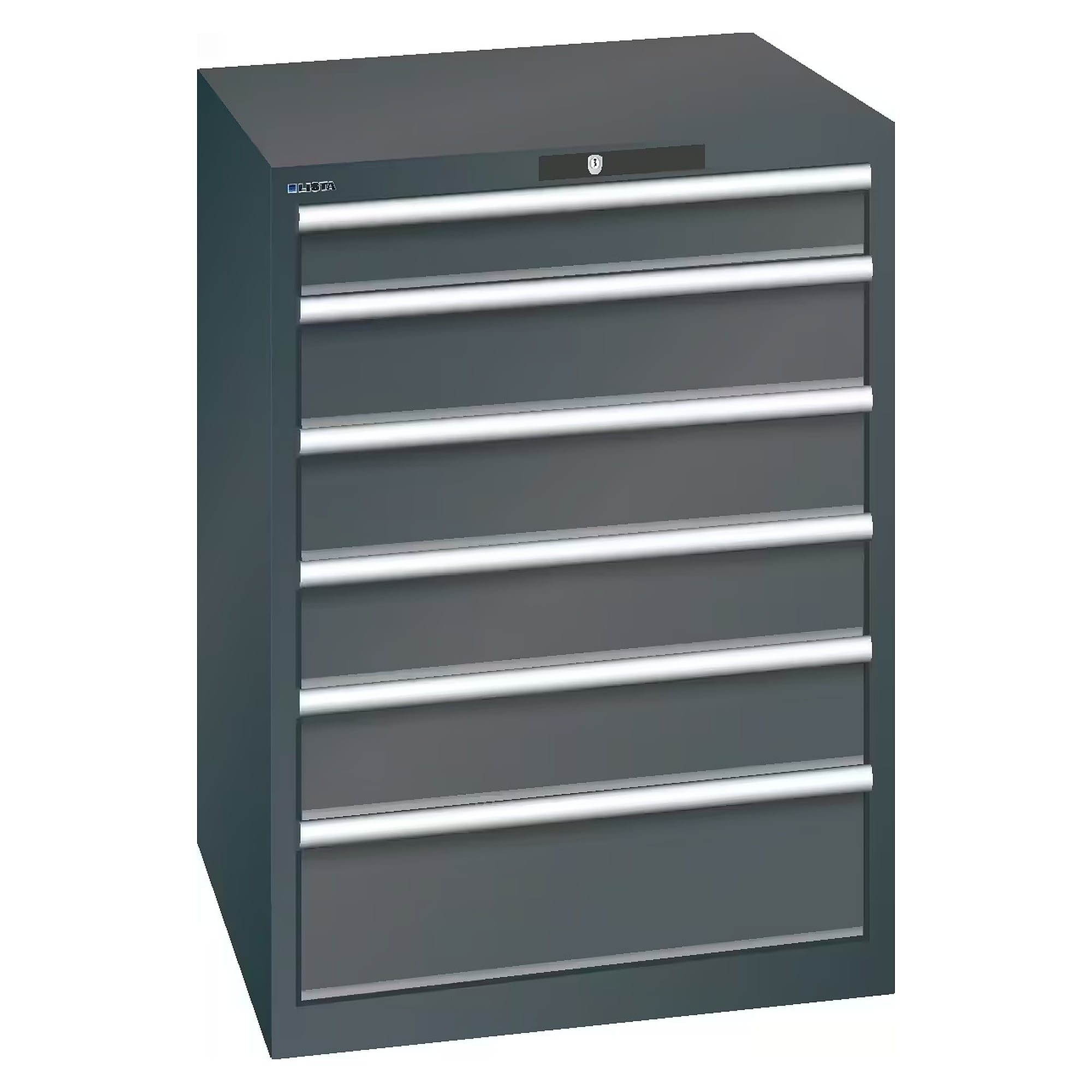 ESD-Schubladenschrank 36x36E, 717x725x1000 mm, 6 Schubladen 1x100/4x150/1x200, 75 kg, RFID Lock - Lista 95.166, Anthrazitgrau RAL 7016