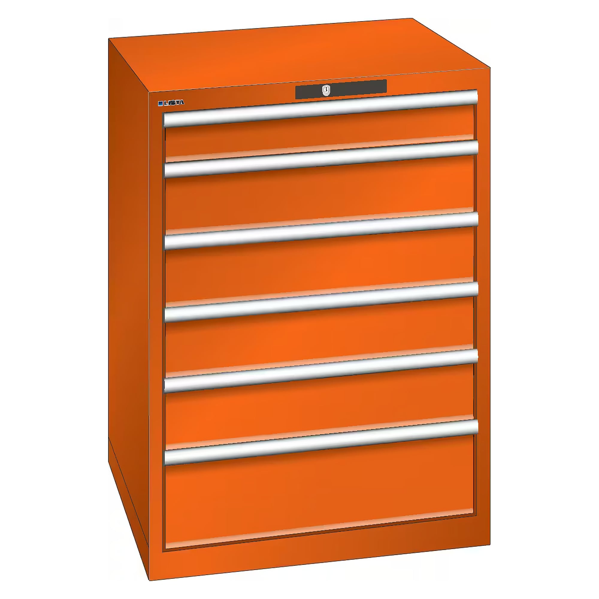 ESD-Schubladenschrank 36x36E, 717x725x1000 mm, 6 Schubladen 1x100/4x150/1x200, 75 kg, RFID Lock - Lista 95.166, Orange NCS S 1080-Y40R
