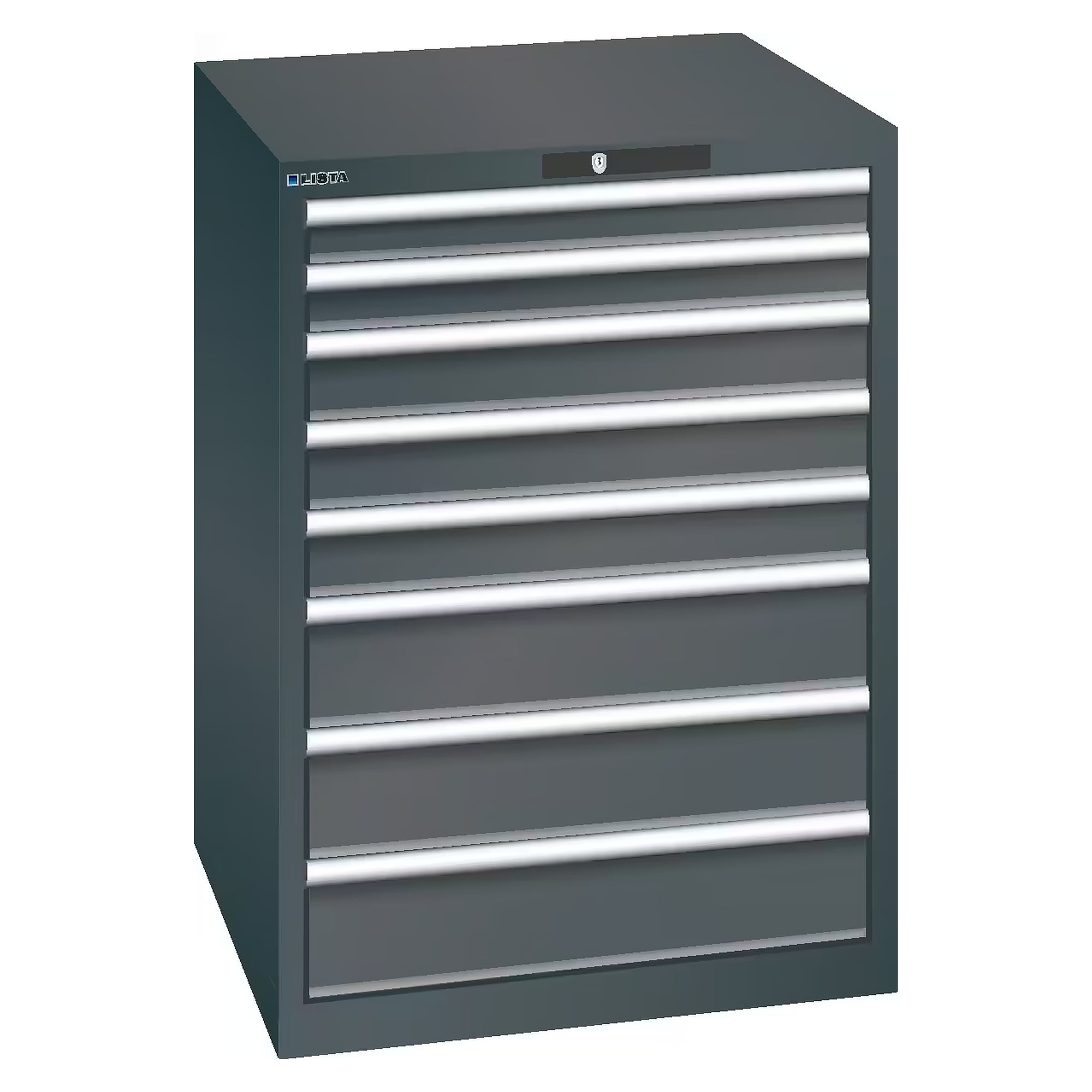 ESD-Schubladenschrank 36x36E, 717x725x1000 mm, 8 Schubladen 2x75/3x100/3x150, 75 kg, RFID Lock - Lista 95.174, Anthrazitgrau RAL 7016