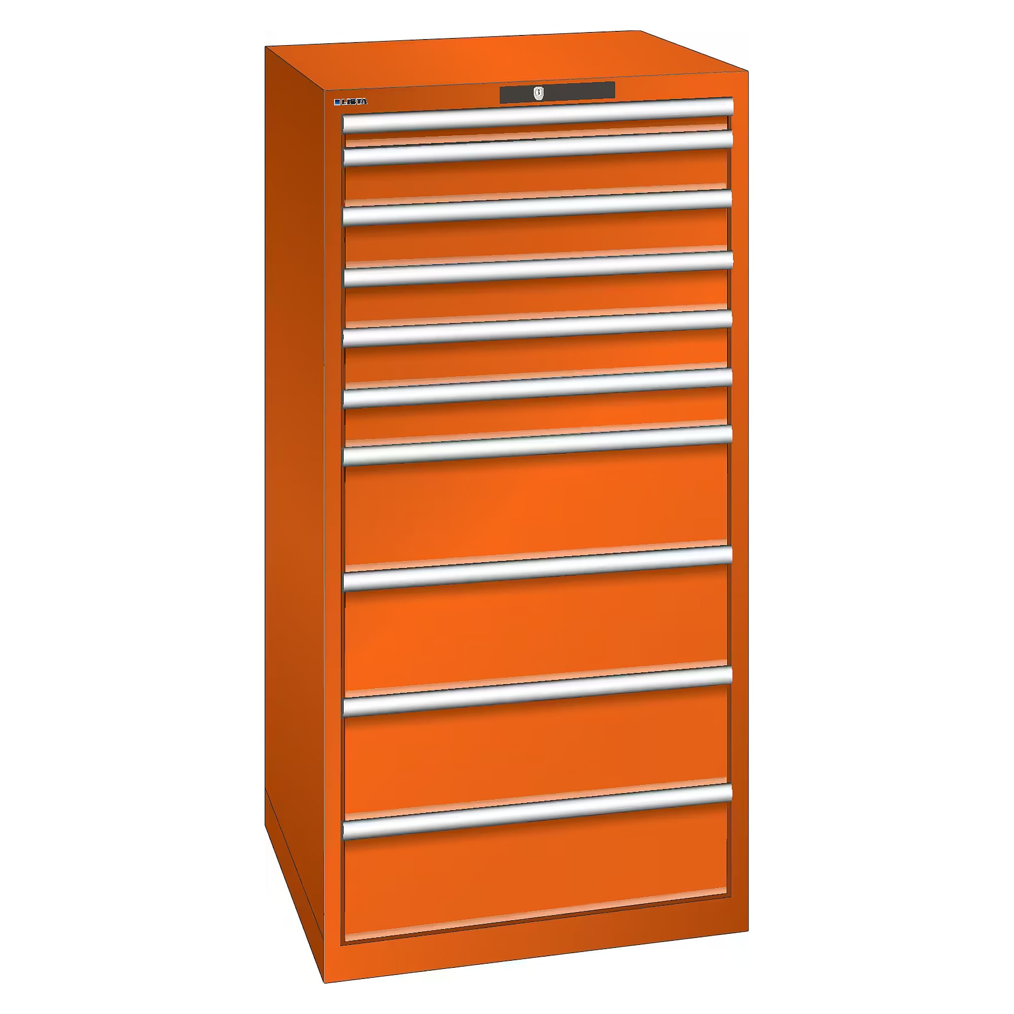 ESD drawer cabinet 36x36E, 717x725x1450 mm, 10 drawers 1x50/5x100/4x200, 75 kg, KEY Lock - Lista 95.192, Orange NCS S 1080-Y40R
