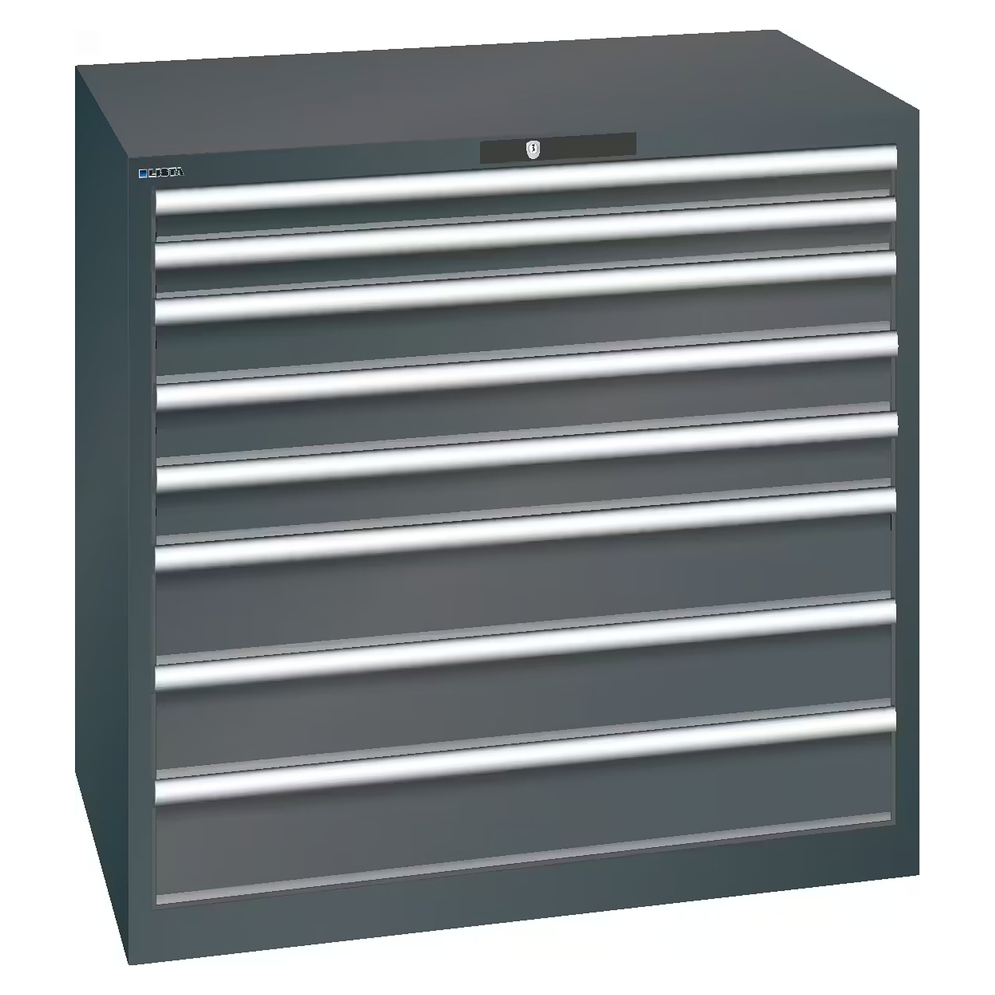 ESD drawer cabinet 54x36E, 1023x725x1000 mm, 8 drawers 2x75/3x100/3x150, 200 kg, RFID Lock - Lista 95.218, Anthracite grey RAL 7016