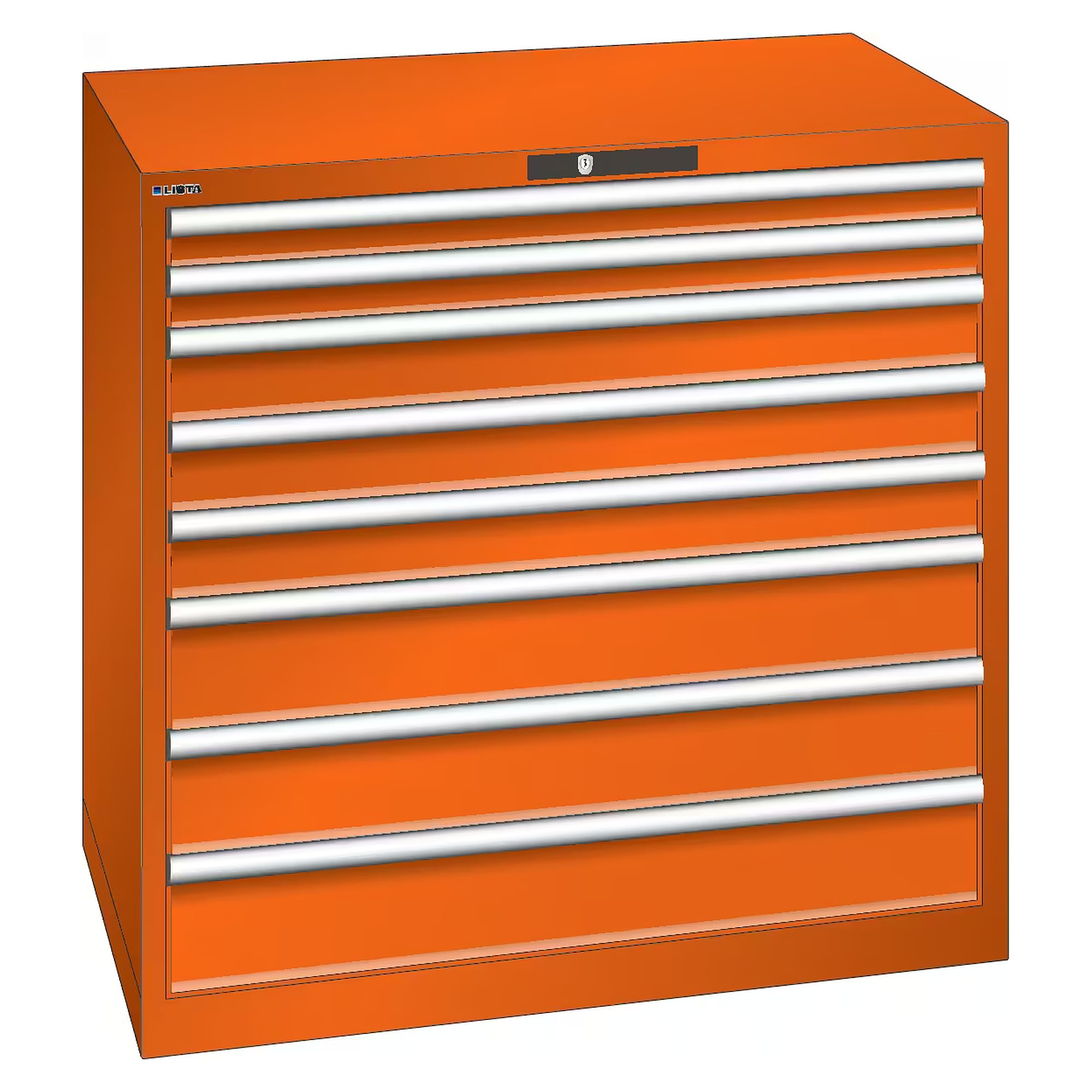ESD drawer cabinet 54x36E, 1023x725x1000 mm, 8 drawers 2x75/3x100/3x150, 200 kg, RFID Lock - Lista 95.218, Orange NCS S 1080-Y40R