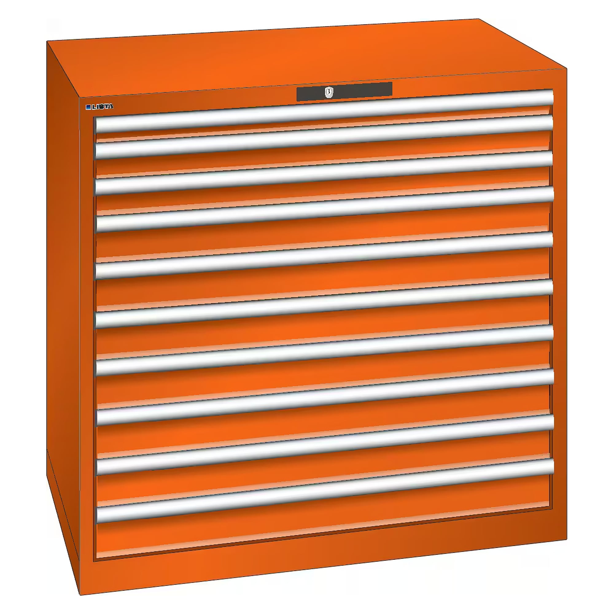 ESD-Schubladenschrank 54x36E, 1023x725x1000 mm, 10 Schubladen 1x50/2x75/7x100, 200 kg, KEY Lock - Lista 95.224, Orange NCS S 1080-Y40R