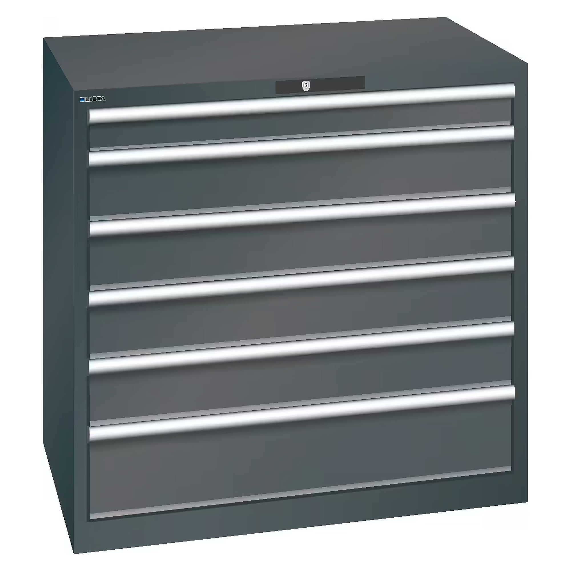 ESD drawer cabinet 54x36E, 1023x725x1000 mm, 6 drawers 1x100/4x150/1x200, 75 kg, KEY Lock - Lista 95.196, Anthracite grey RAL 7016