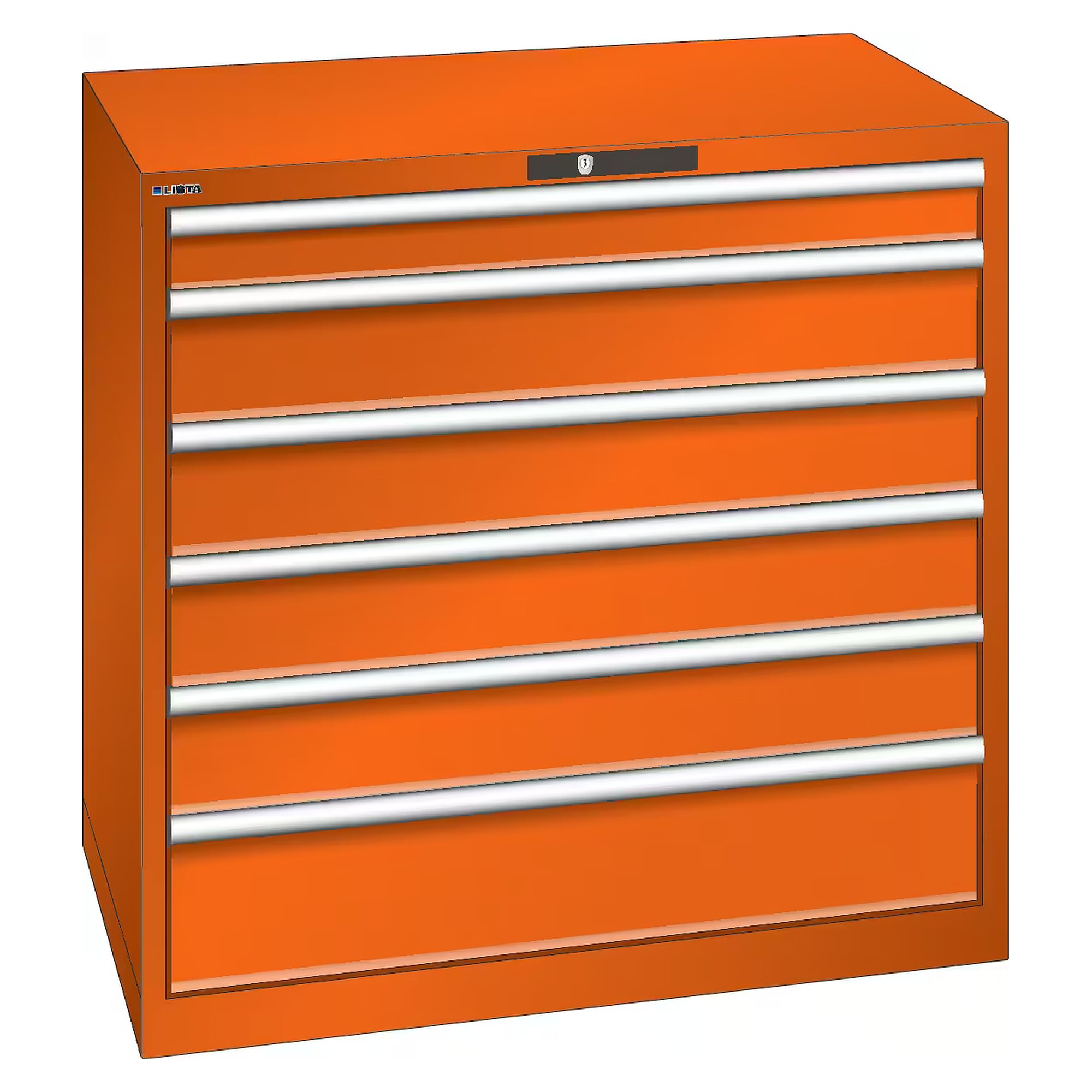 ESD drawer cabinet 54x36E, 1023x725x1000 mm, 6 drawers 1x100/4x150/1x200, 75 kg, RFID Lock - Lista 95.198, Orange NCS S 1080-Y40R