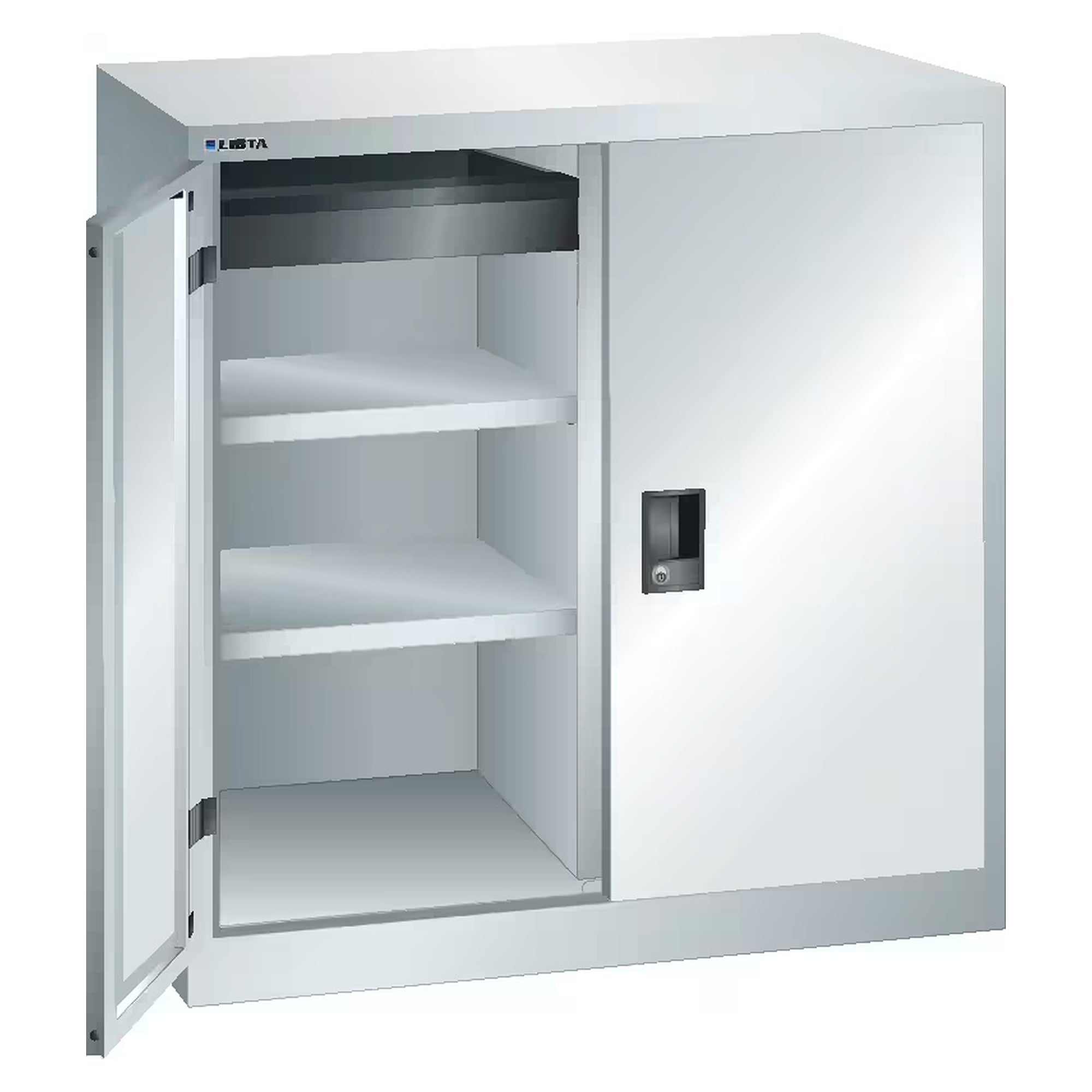 ESD-Flügeltürschrank 1000x580x1000 mm, 2 Verstellböden 60 kg, 1 Schublade 95 mm 50 kg, Vollblech-Türen, CODE Lock - Lista 96.510, Lichtgrau RAL 7035