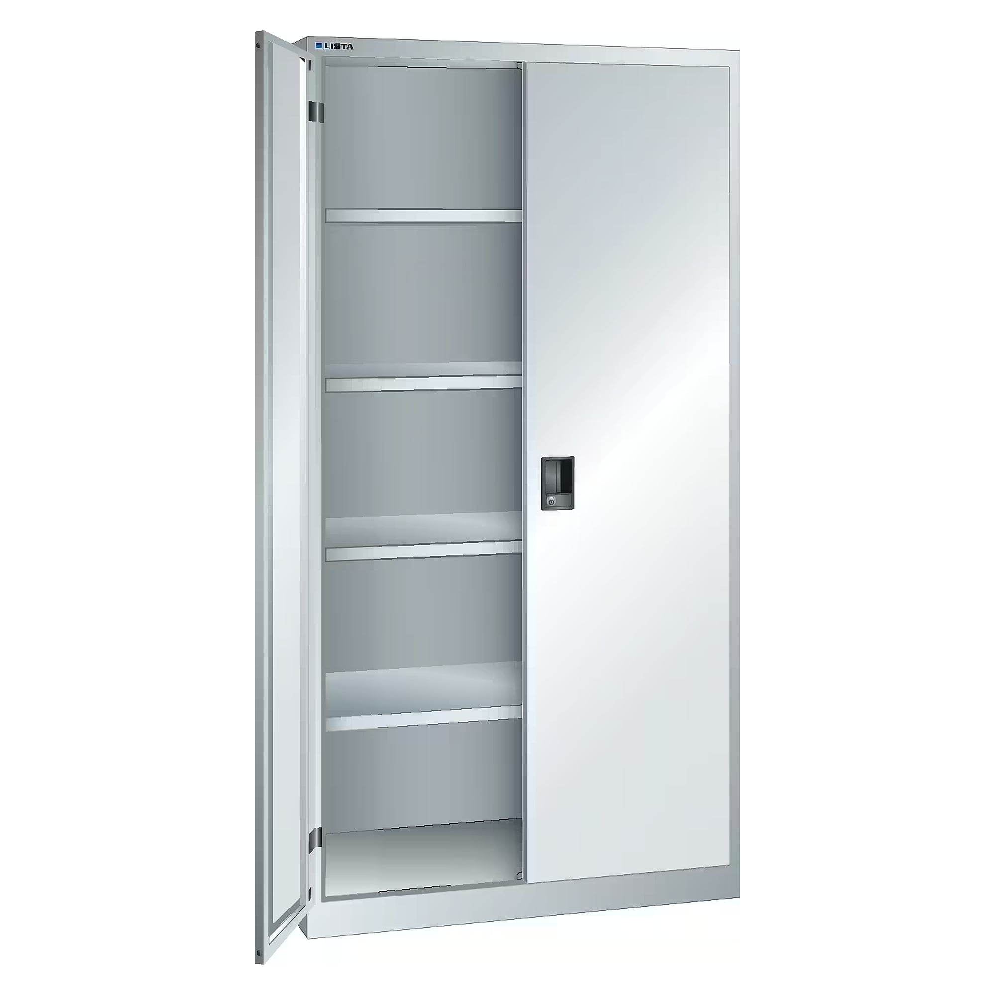 ESD-Flügeltürschrank 1000x580x1950 mm, 4 Verstellböden je 60 kg, Vollblech-Türen, KEY Lock - Lista 96.518, Lichtgrau RAL 7035
