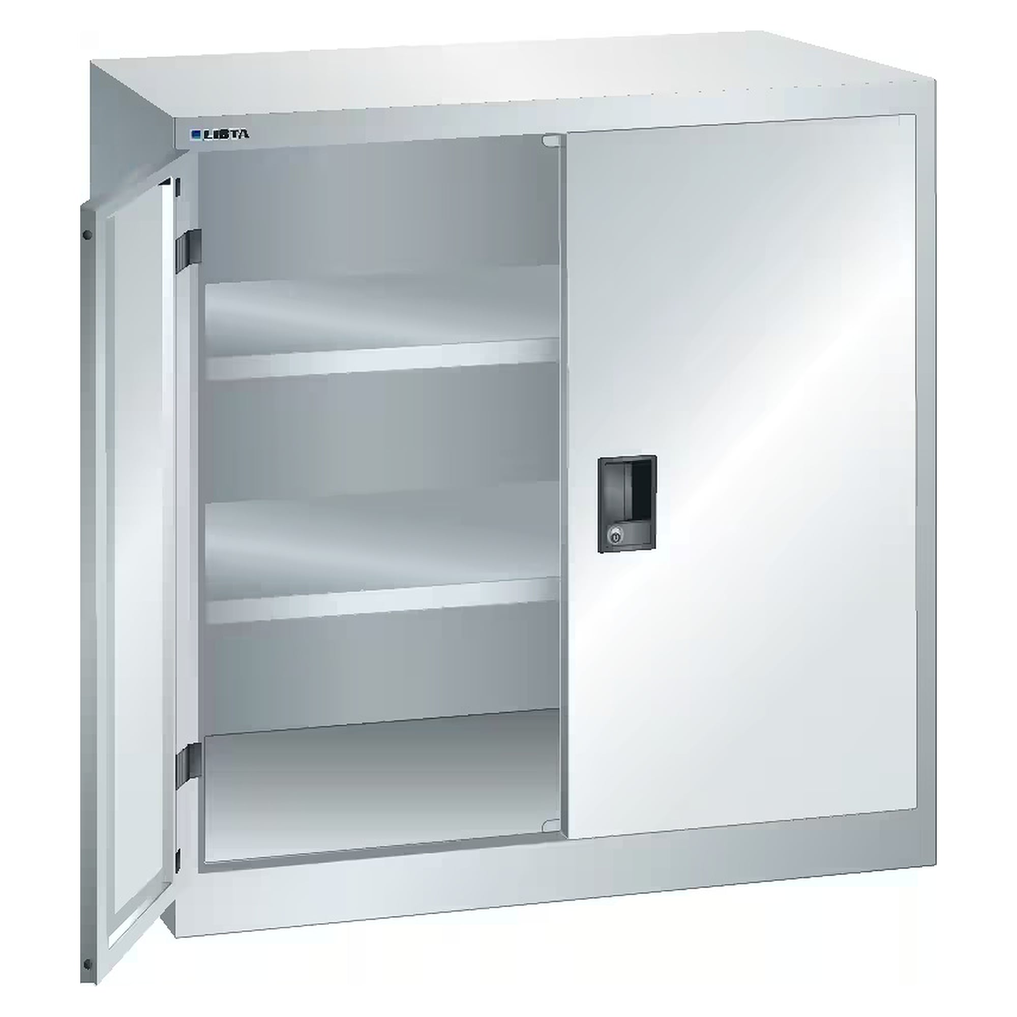 ESD-Flügeltürschrank, 1000x500x1000 mm, 2 Vollblech-Türen, 2 Verstellböden 60 kg, CODE Lock - Lista 96.504, Lichtgrau RAL 7035