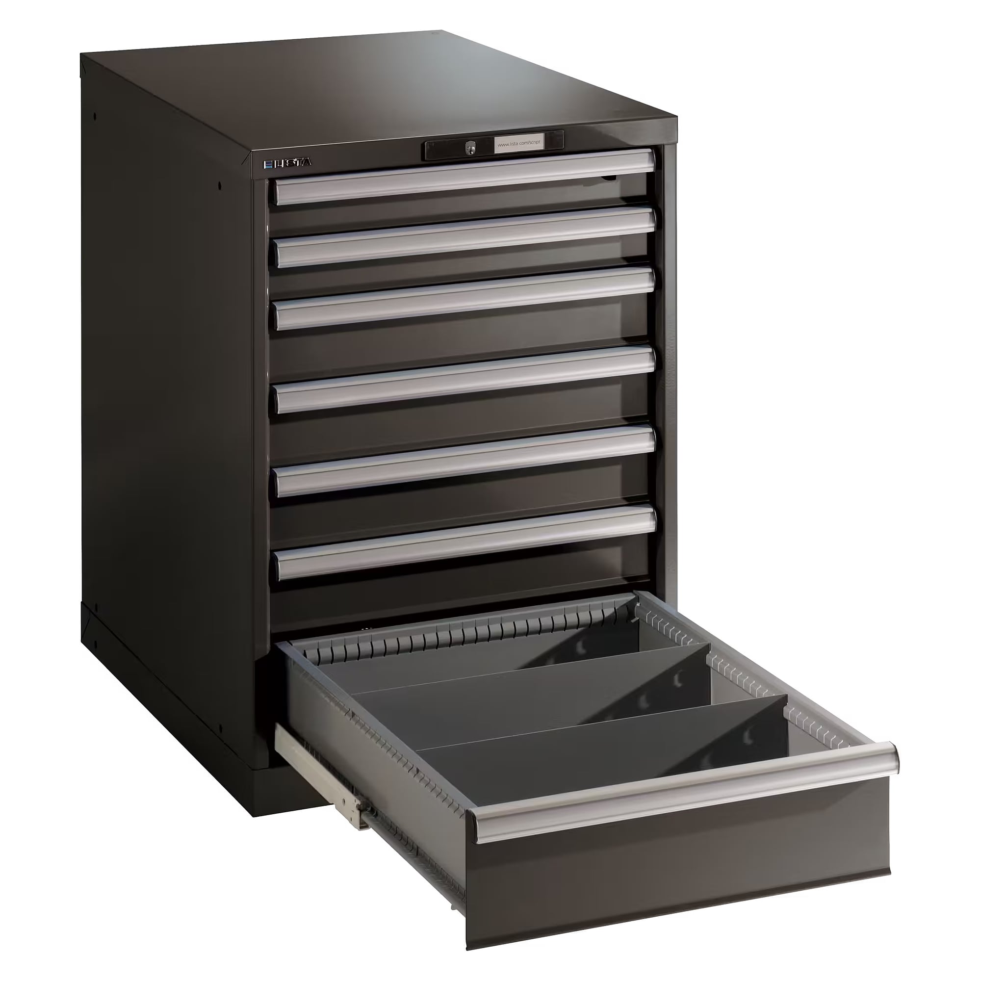 ESD-Schubladenschrank 27x36E, 564x725x850 mm, 7 Schubladen 2x75/3x100/2x150, 75 kg, KEY Lock - Lista 93.042