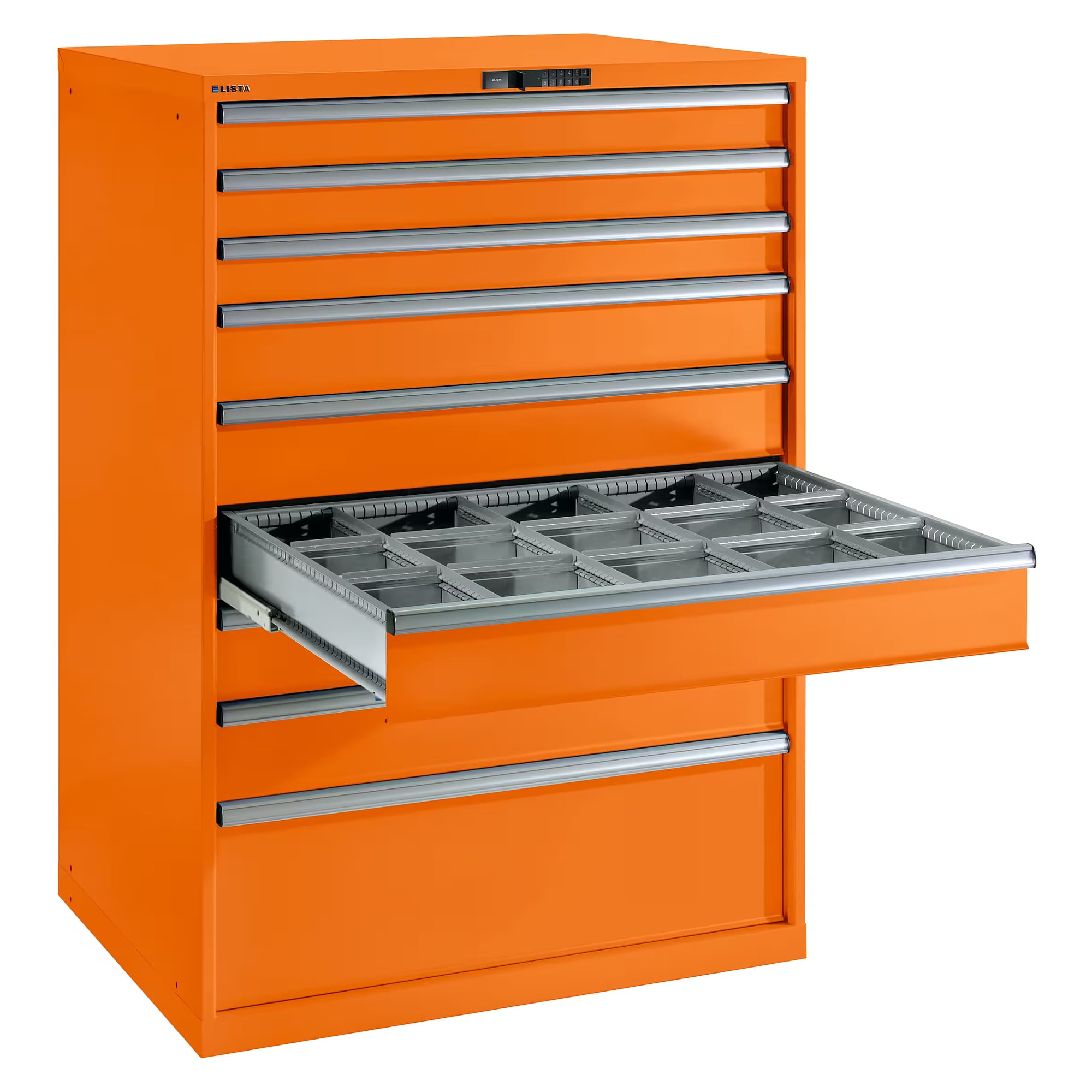 ESD drawer cabinet 54x36E, 1023x725x1000 mm, 6 drawers 1x100/4x150/1x200, 75 kg, RFID Lock - Lista 95.198