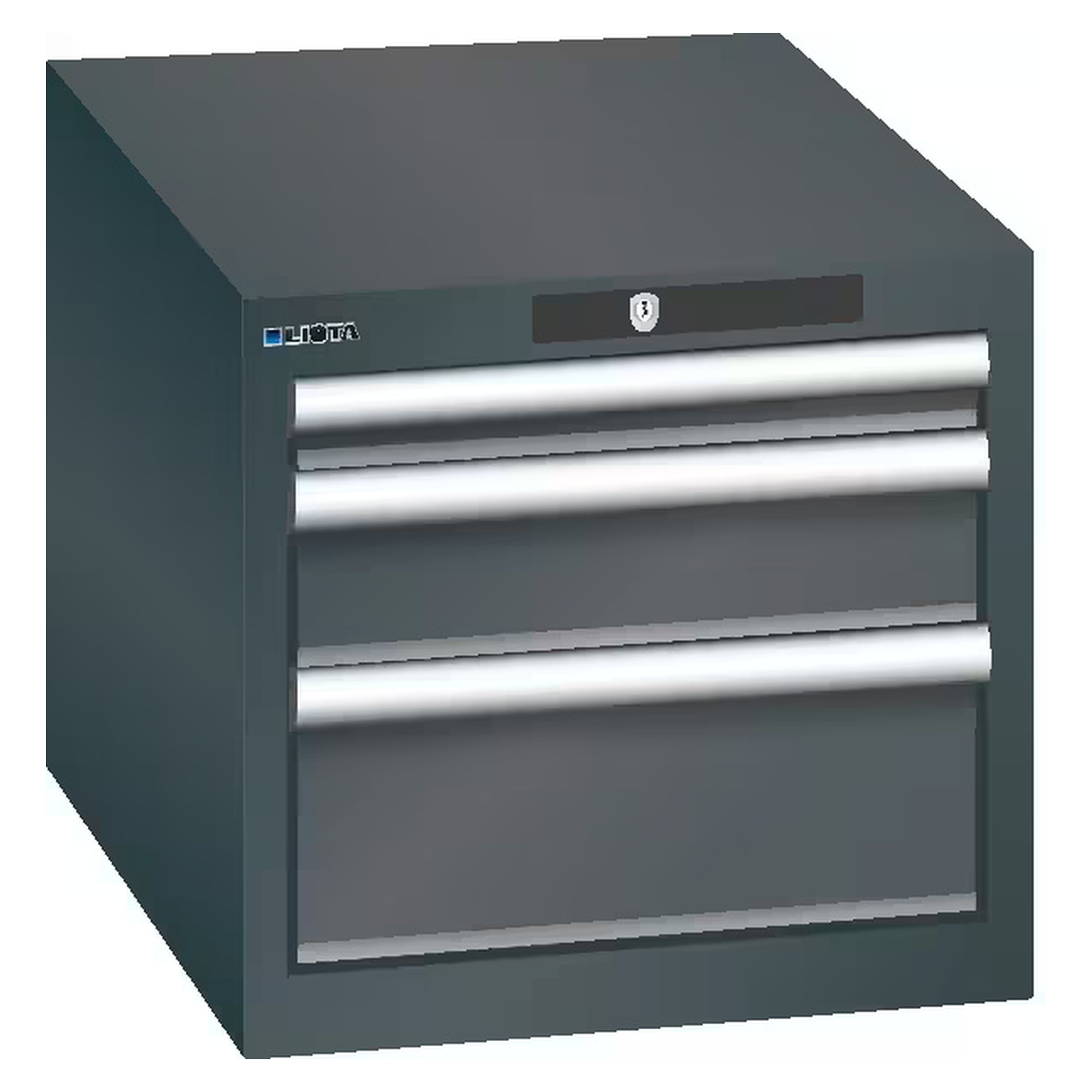 ESD drawer cabinet 18x27E, 411x572x383 mm, 3 drawers 1x50/1x100/1x150, 75 kg, AUTO Lock - Lista 93.087, Anthracite grey RAL 7016