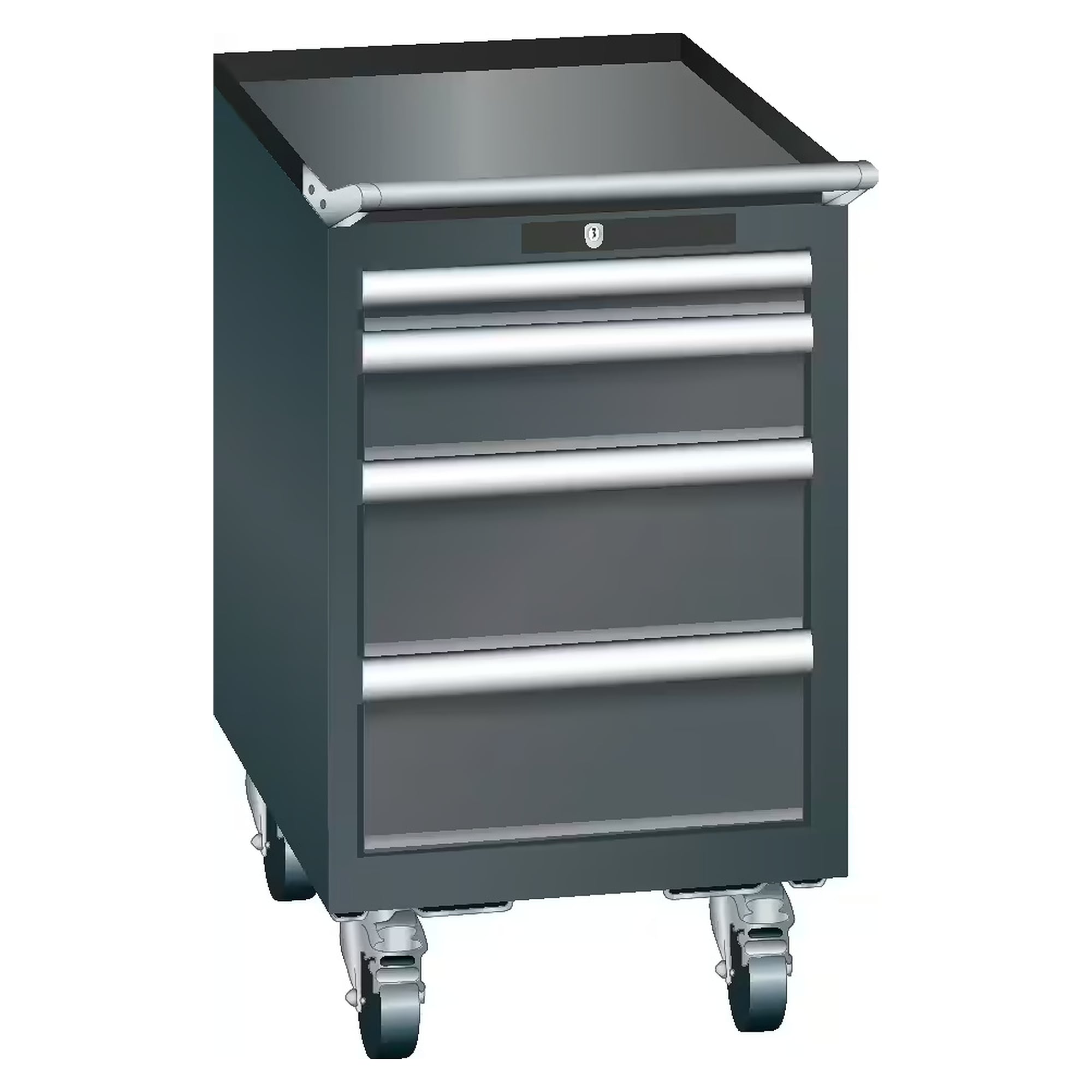 Armoire à tiroirs mobile ESD 18x27E, 411x572x723 mm, 4 tiroirs 1x50/1x100/2x150, 75 kg, roues caoutchouc Ø100 mm, CODE Lock - Lista 93.105, Gris anthracite RAL 7016