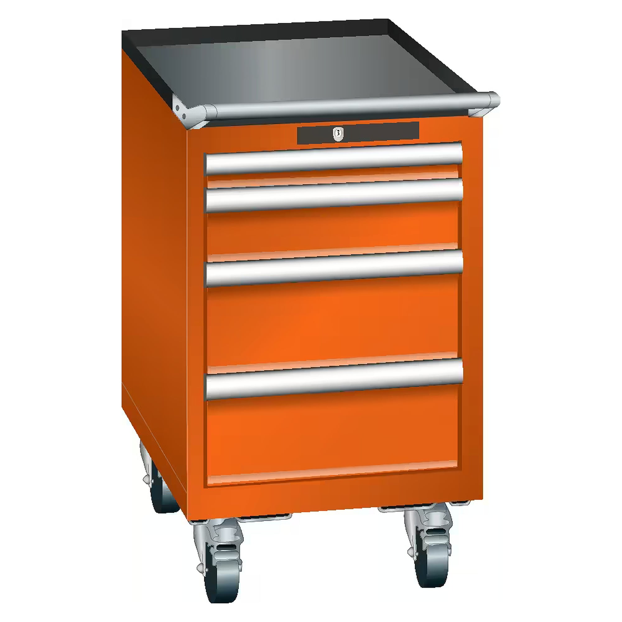 Armoire à tiroirs mobile ESD 18x27E, 411x572x723 mm, 4 tiroirs 1x50/1x100/2x150, 75 kg, roues caoutchouc Ø100 mm, CODE Lock - Lista 93.105, Orange NCS S 1080-Y40R