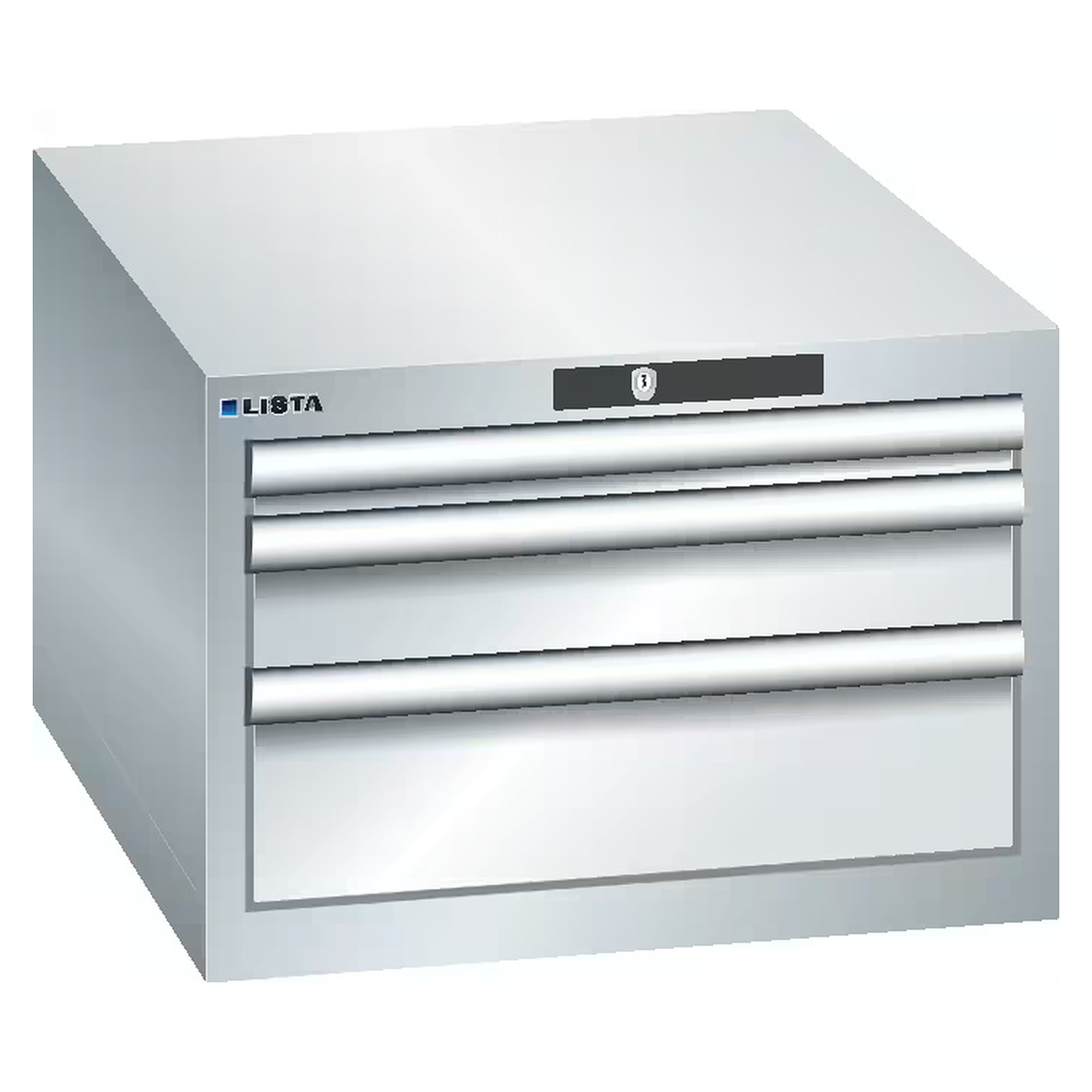 ESD-Schubladenschrank 27x36E, 564x725x383 mm, 3 Schubladen 1x50/1x100/1x150, 75 kg, RFID Lock - Lista 93.074, Lichtgrau RAL 7035