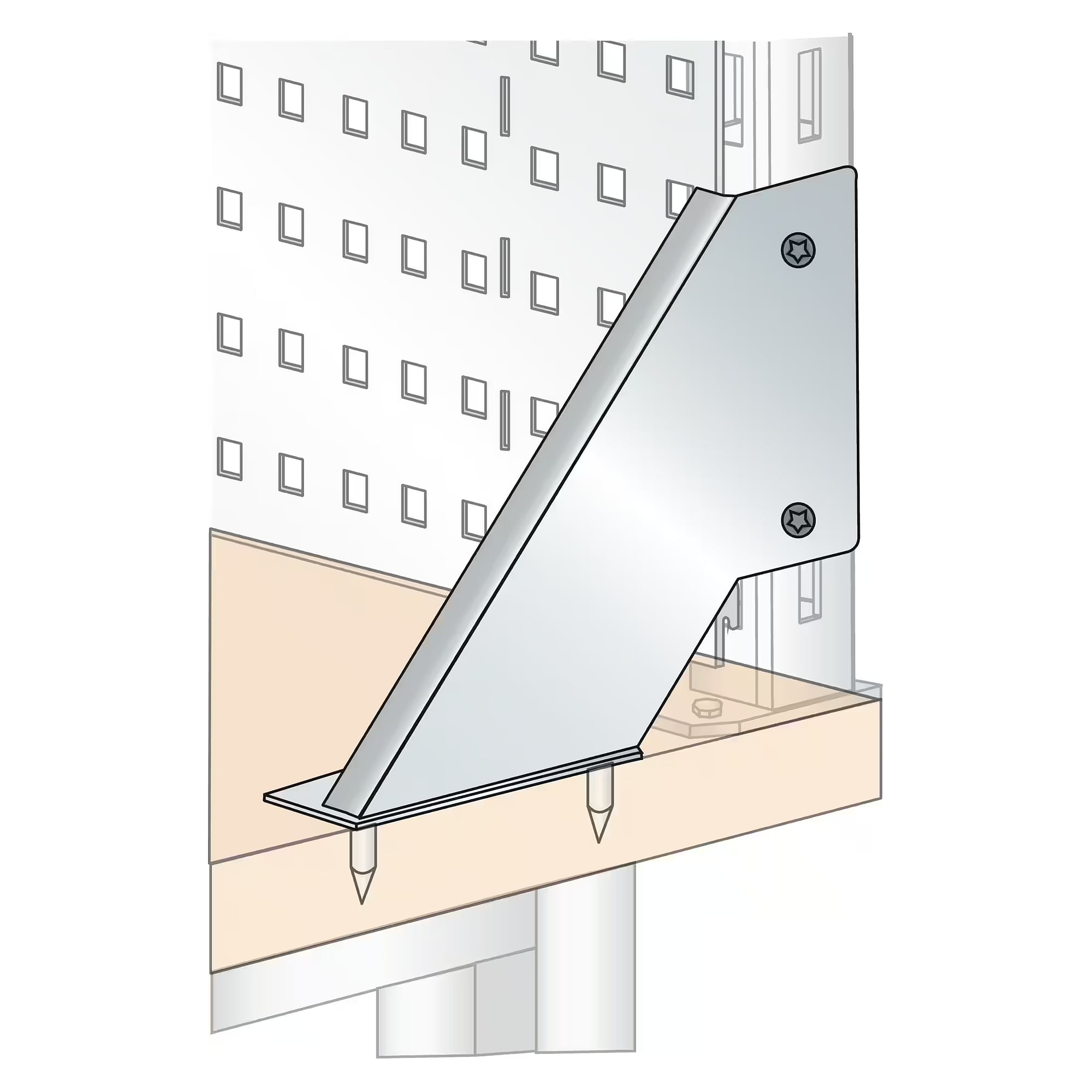 ESD-Stützwinkel links für Tragsäule auf Werkbankplatte, Stahlblech, für Säulenhöhe 1400 mm - Lista 93.399, Lichtgrau RAL 7035