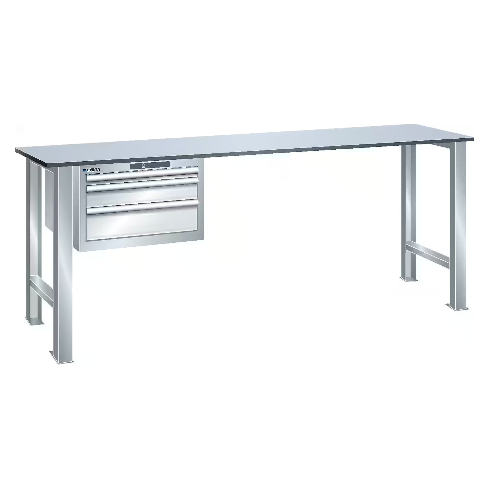 ESD-Werkbank 27x36E, 1500x750x850 mm, 3 Schubladen 1x50/1x100/1x150, 75 kg, AUTO Lock - Lista 95.903, Lichtgrau RAL 7035