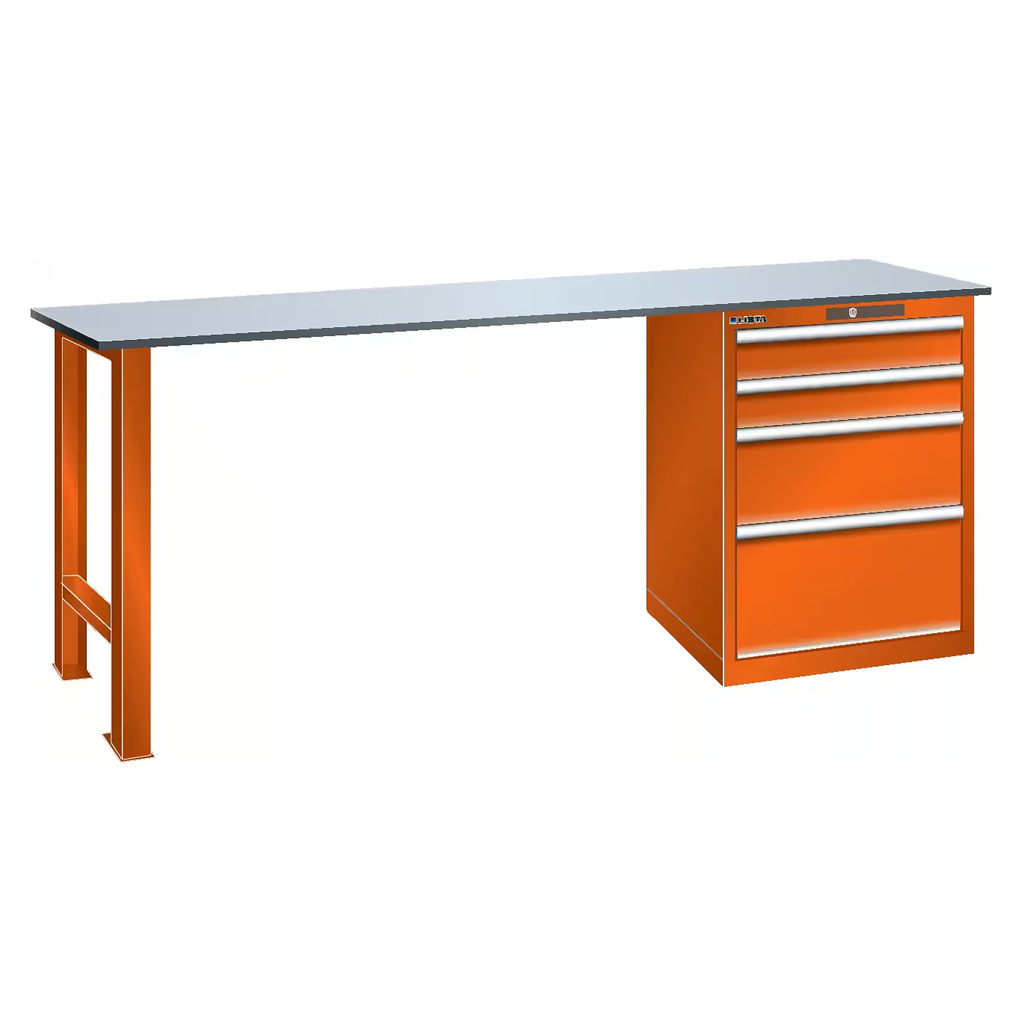 ESD-Werkbank 27x36E, 2000x750x850 mm, 4 Schubladen 2x100/1x200/1x300, 75 kg, CODE Lock - Lista 95.913, Orange NCS S 1080-Y40R