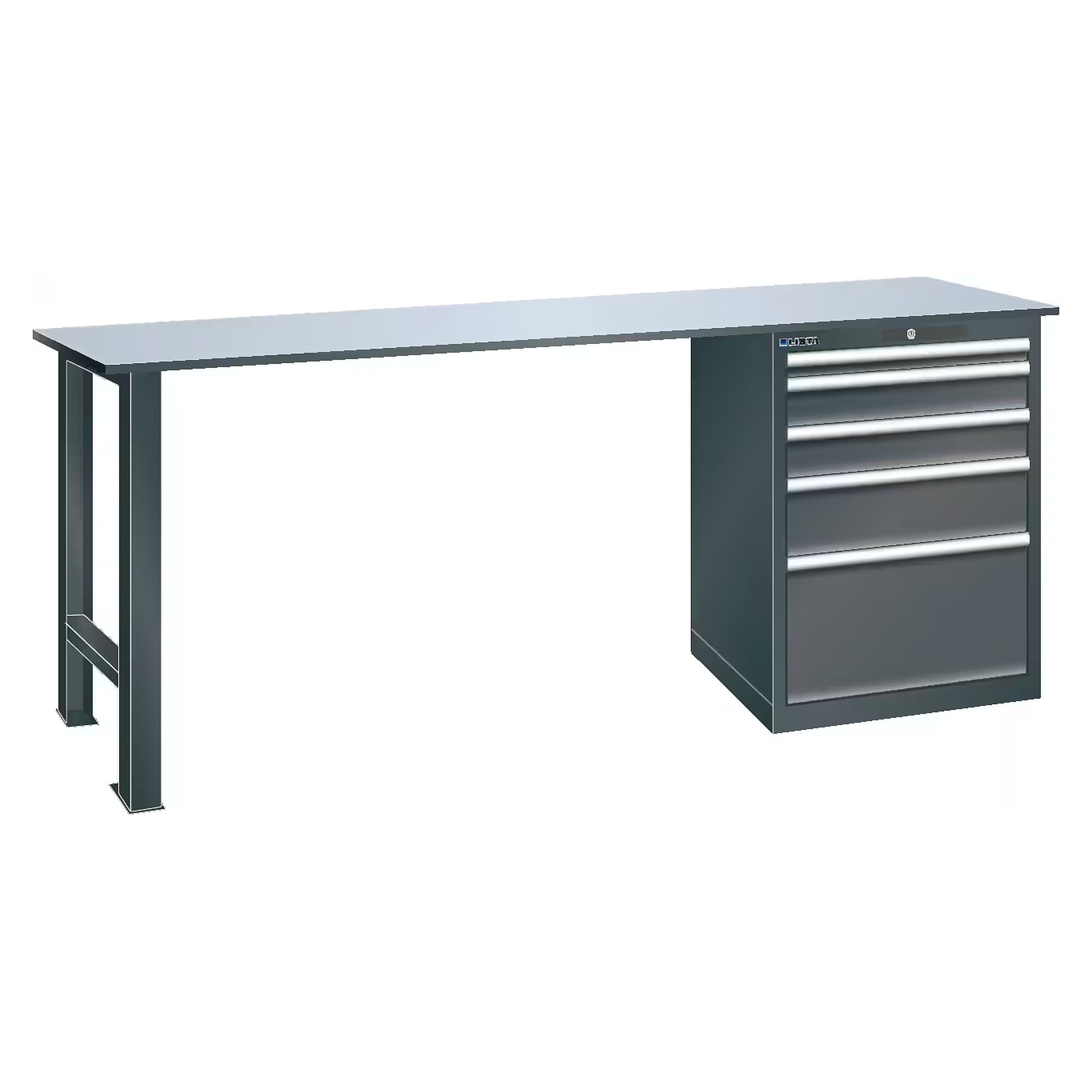ESD-Werkbank 27x36E, 2000x750x850 mm, 5 Schubladen 1x50/2x100/1x150/1x300, 75 kg, KEY Lock - Lista 95.920, Anthrazitgrau RAL 7016