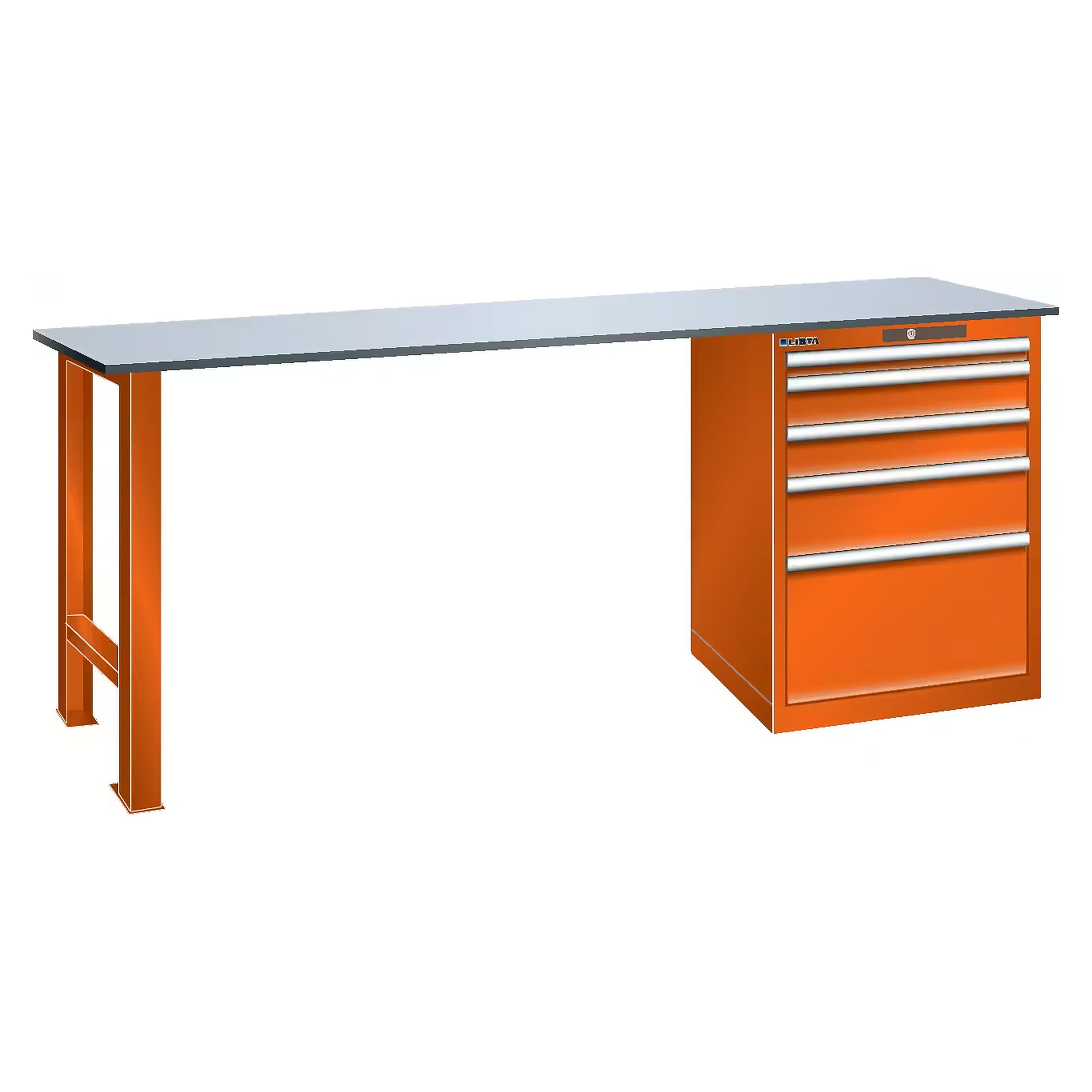 ESD-Werkbank 27x36E, 2000x750x850 mm, 5 Schubladen 1x50/2x100/1x150/1x300, 75 kg, CODE Lock - Lista 95.921, Orange NCS S 1080-Y40R