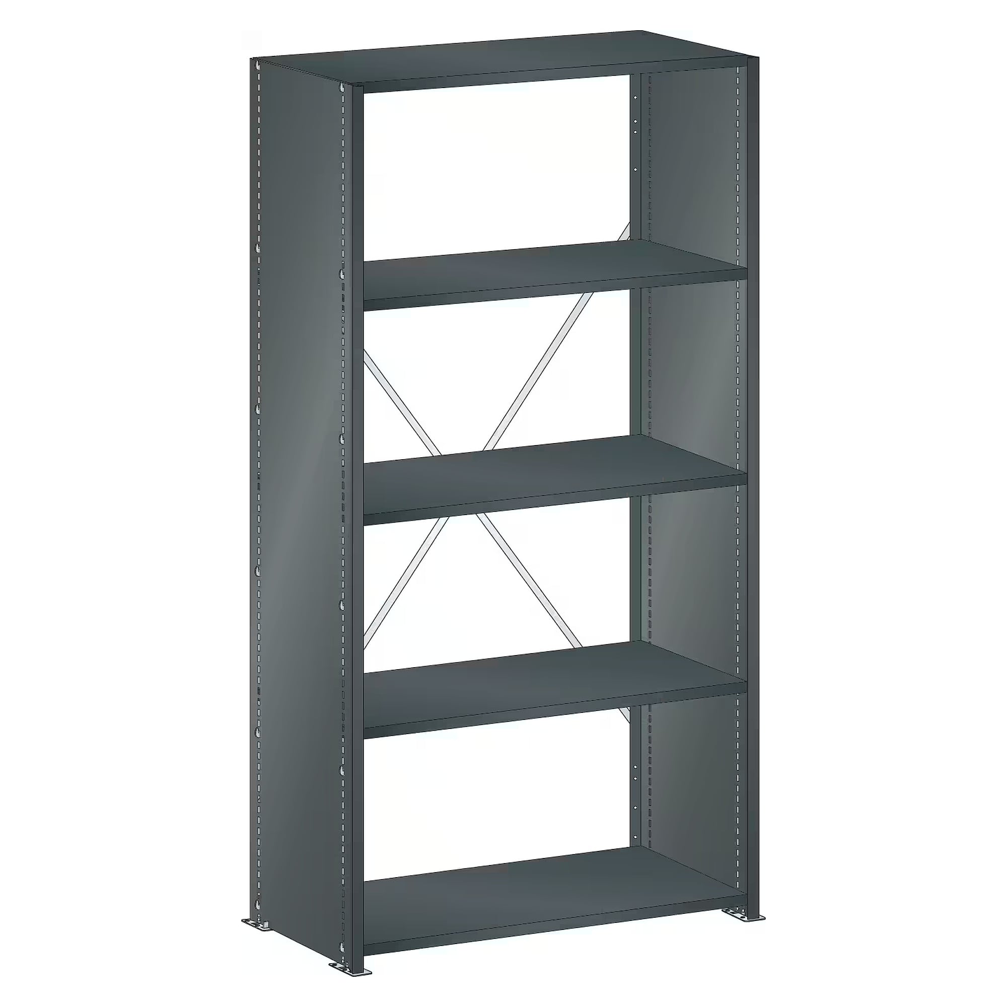 ESD starter shelving bay L1006, 1000x500x2000 mm, 5 smooth shelves, 160 kg, diagonal brace - Lista 95.937, Anthracite grey RAL 7016