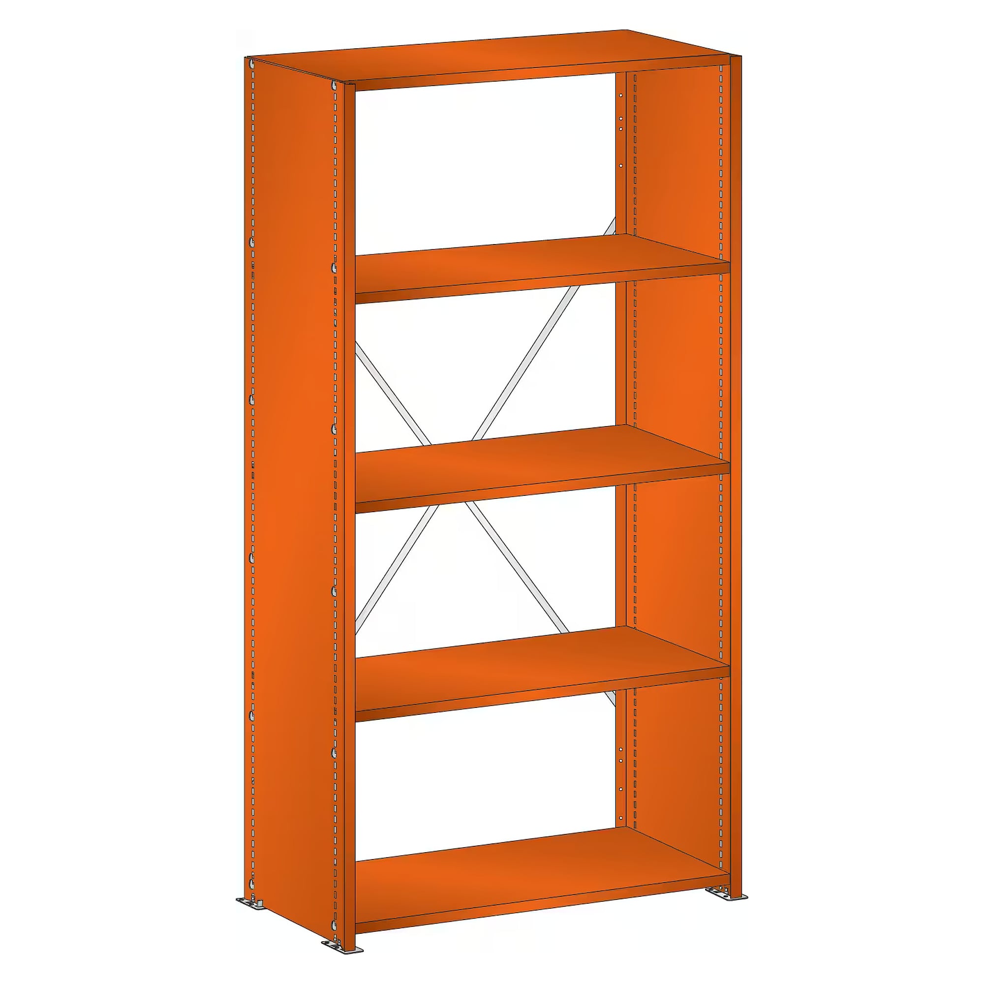 ESD starter shelving bay L1006, 1000x500x2000 mm, 5 smooth shelves, 160 kg, diagonal brace - Lista 95.937, Orange NCS S 1080-Y40R