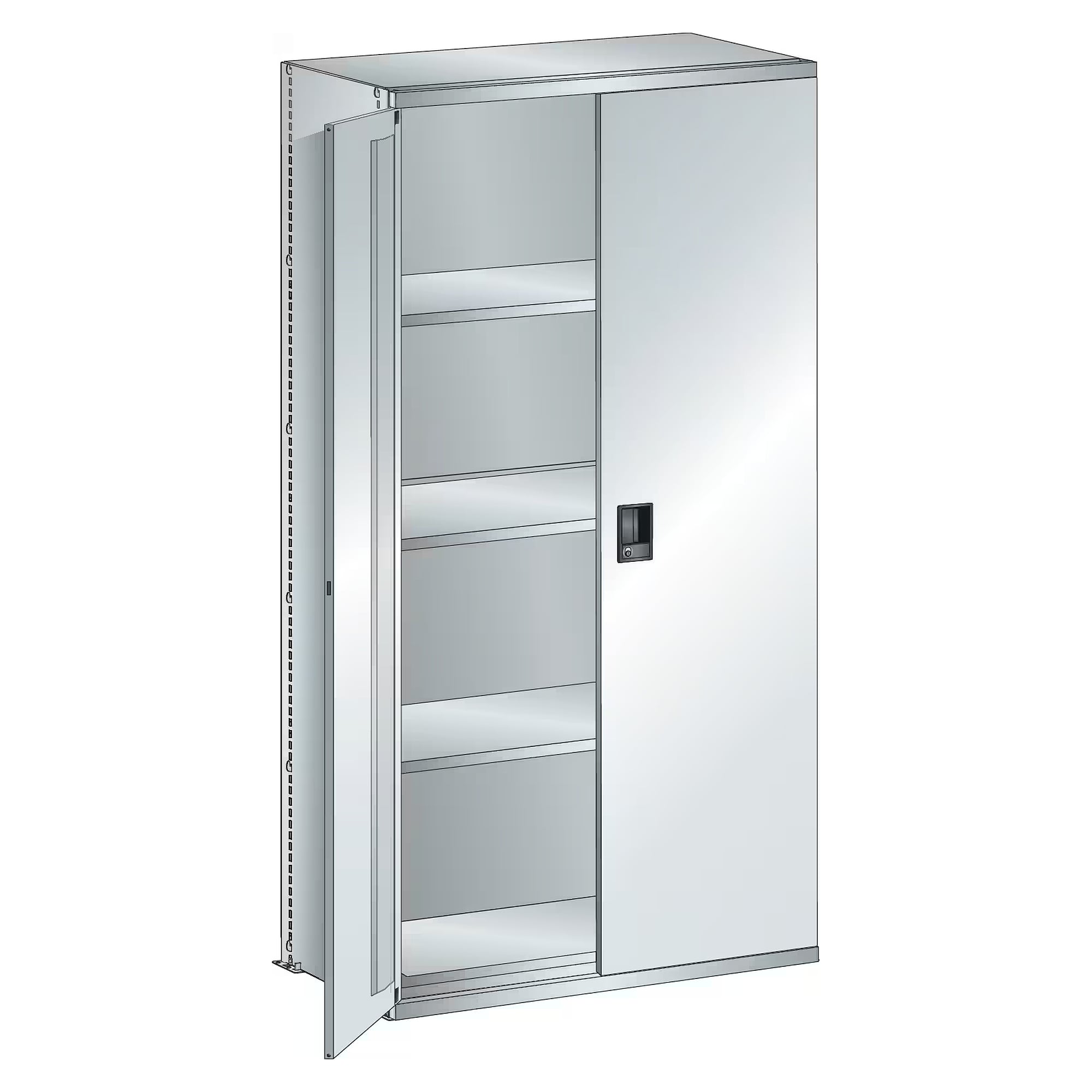 ESD-Grundregal L1006, 1000x500x2000 mm, 5 Fachböden glatt, 160 kg, Rückwand, Flügeltür, KEY Lock - Lista 95.941, Lichtgrau RAL 7035