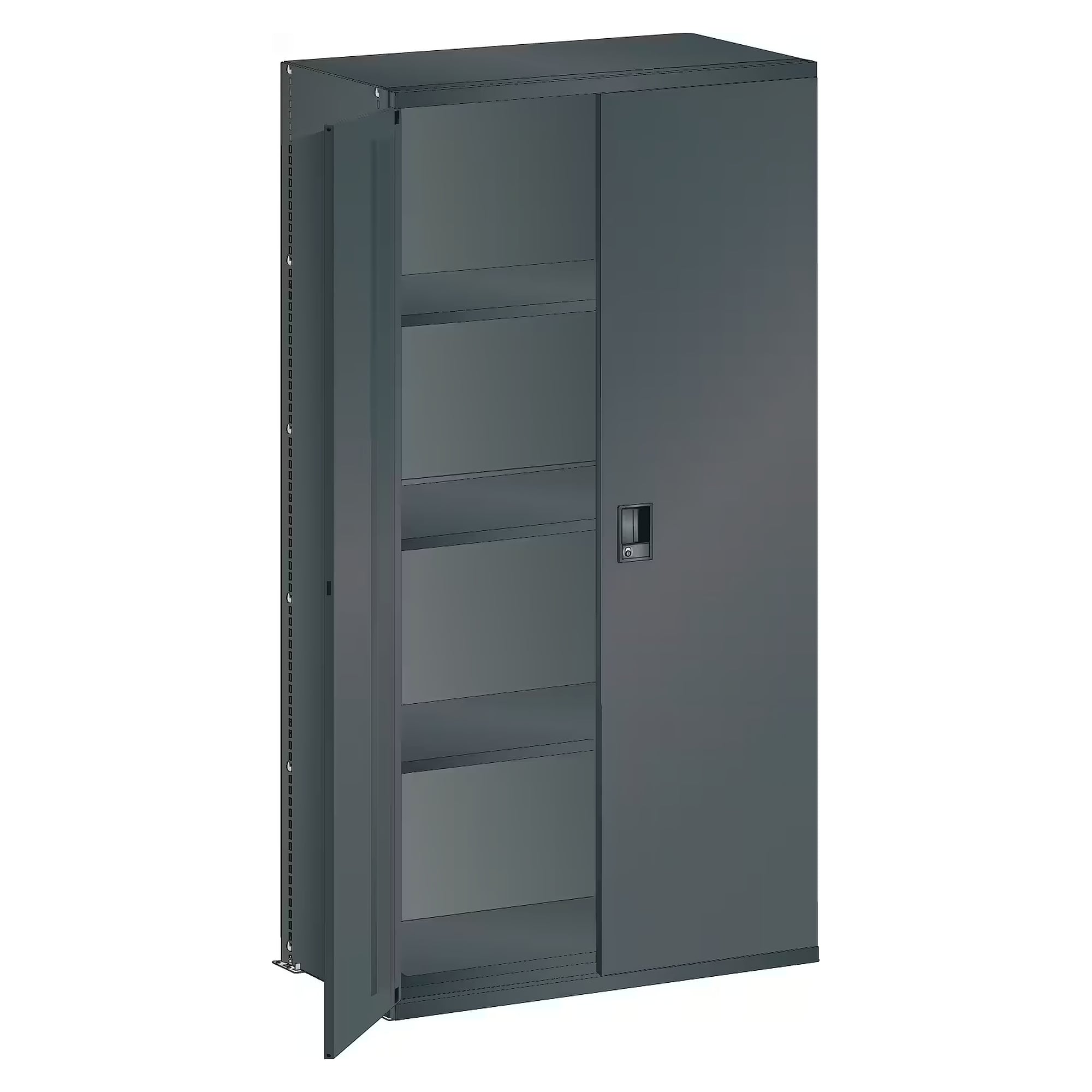 ESD starter shelving bay L1006, 1000x500x2000 mm, 5 smooth shelves, 160 kg, back panel, hinged door, KEY Lock - Lista 95.941, Anthracite grey RAL 7016