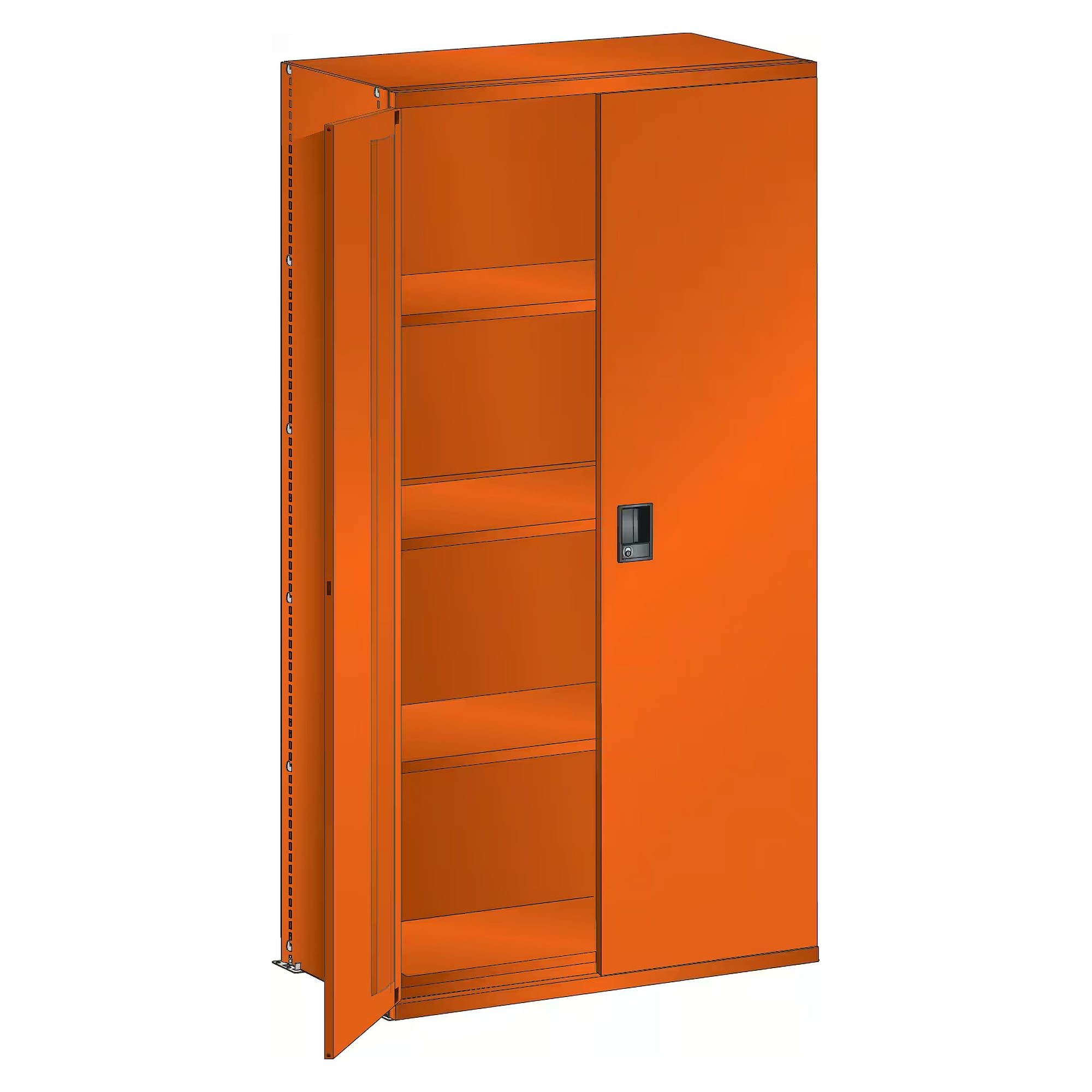 ESD starter shelving bay L1006, 1000x500x2000 mm, 5 smooth shelves, 160 kg, back panel, hinged door, KEY Lock - Lista 95.941, Orange NCS S 1080-Y40R