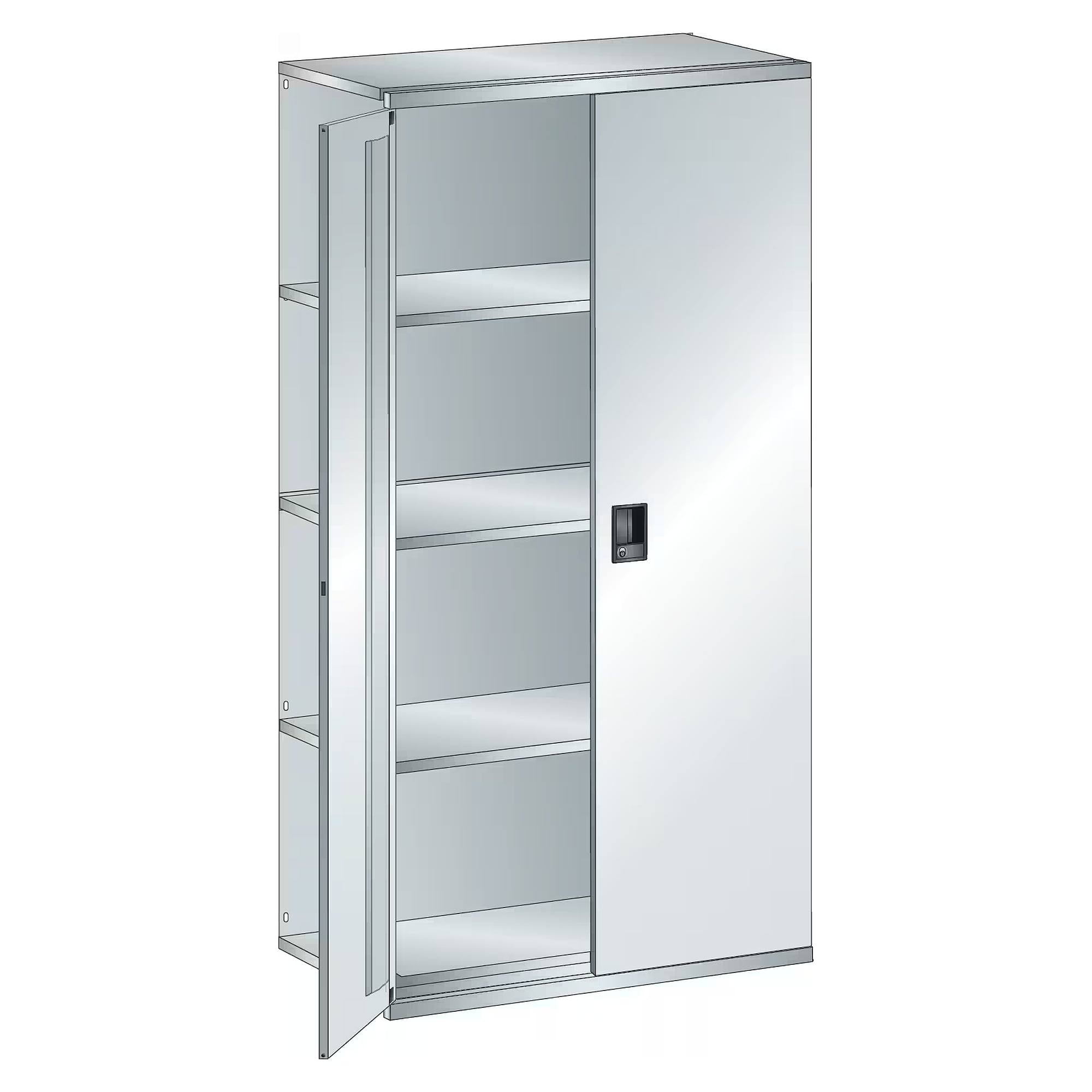 ESD-Anbauregal L1006, 1000x500x2000 mm, 5 Fachböden glatt, 160 kg, Rückwand, Flügeltür, KEY Lock - Lista 95.942, Lichtgrau RAL 7035