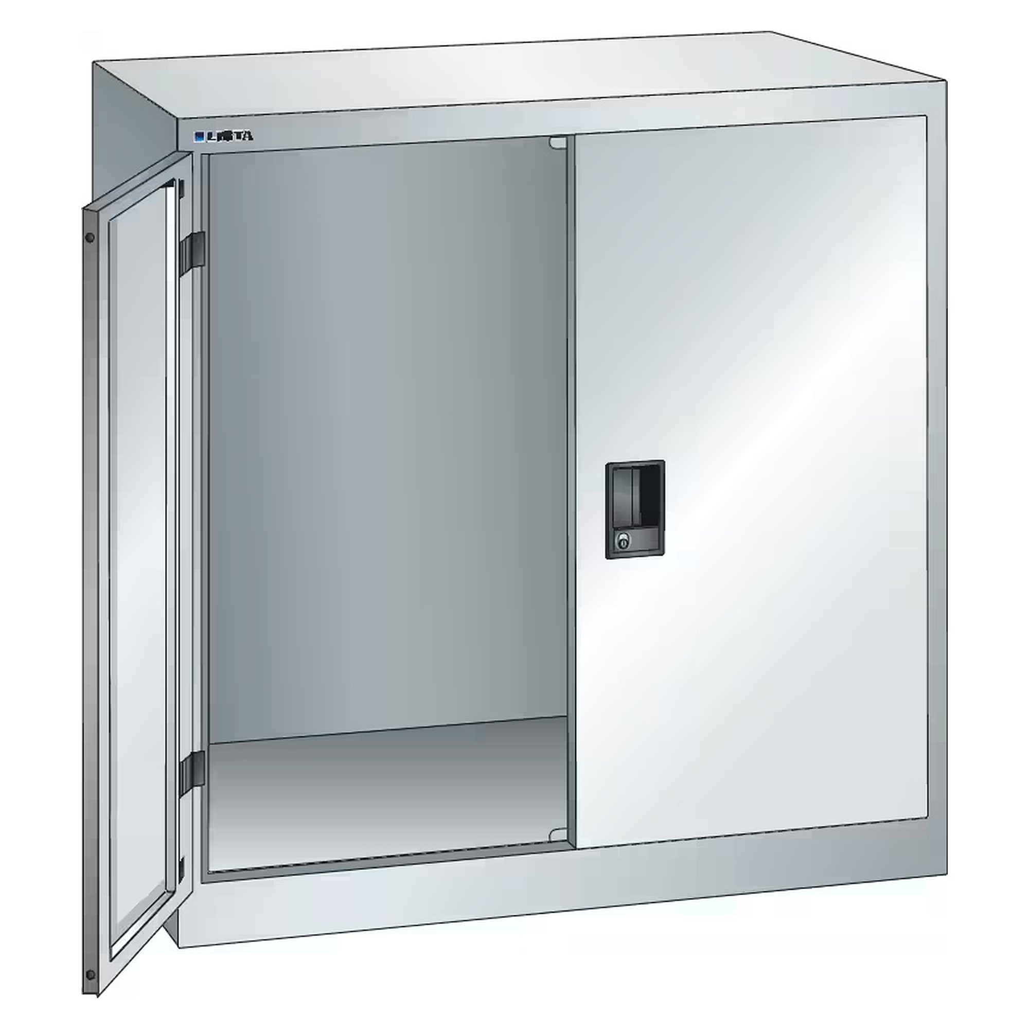 ESD-Flügeltürschrank 1000x580x1000 mm, ohne Verstellböden, Vollblech-Türen, CODE Lock - Lista 96.528, Lichtgrau RAL 7035