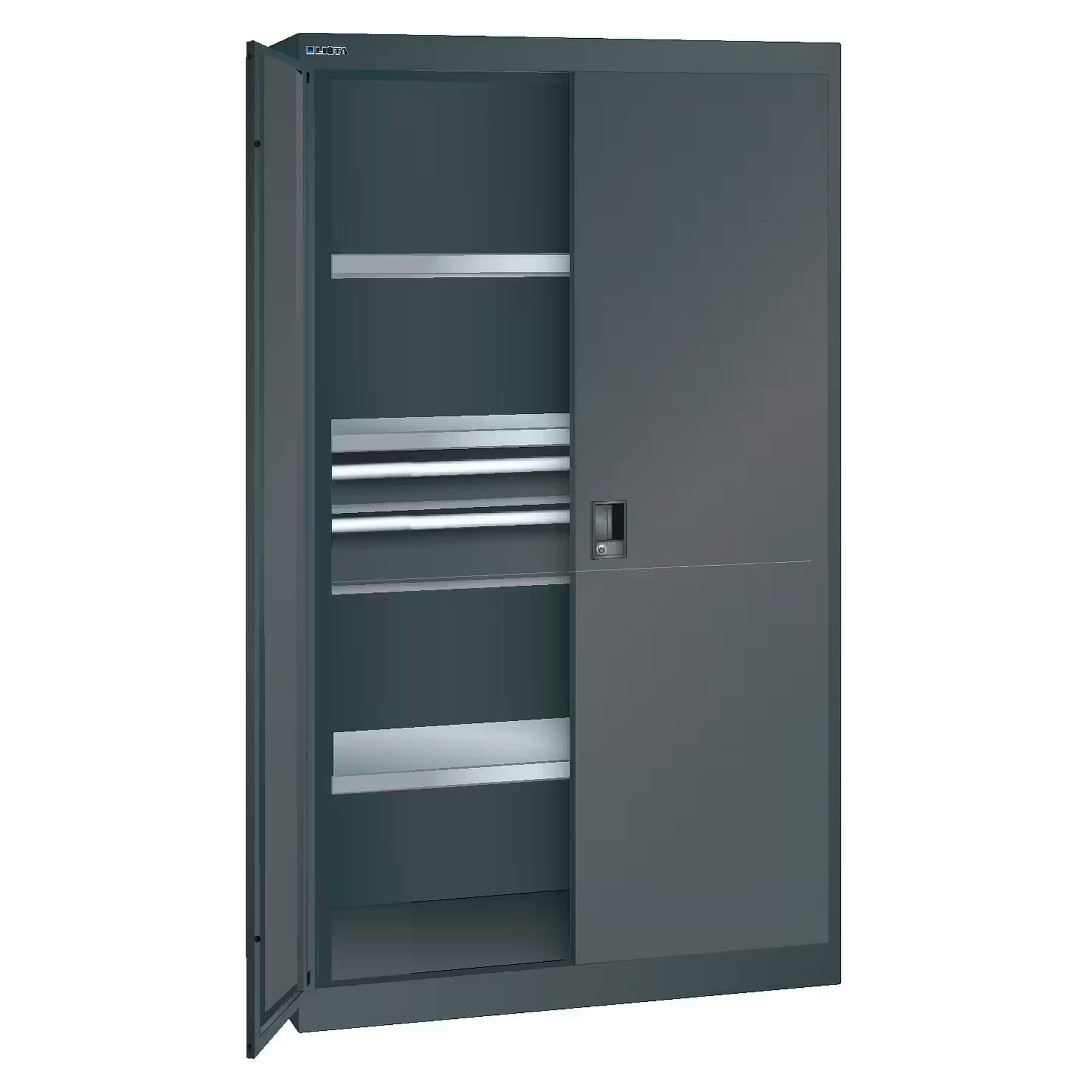 ESD-Schwerlastschrank 54x27E, 1100x641x1950 mm, 3 Verstellböden, 2 Schubladen 1x100/1x150, 200 kg, RFID Lock - Lista 96.552, Anthrazitgrau RAL 7016