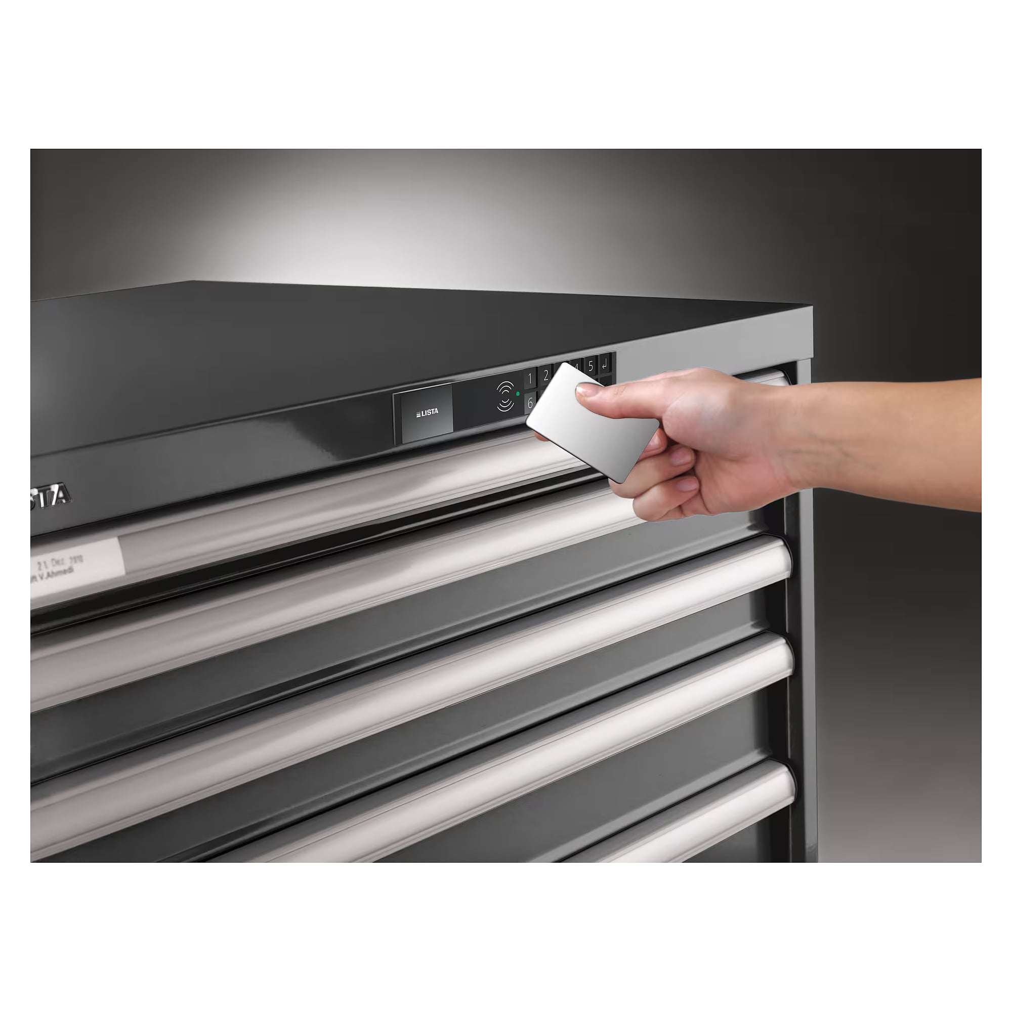 ESD-Schubladenschrank 27x36E, 564x725x700 mm, 6 Schubladen 1x50/2x75/2x100/1x200, 75 kg, AUTO Lock - Lista 95.082