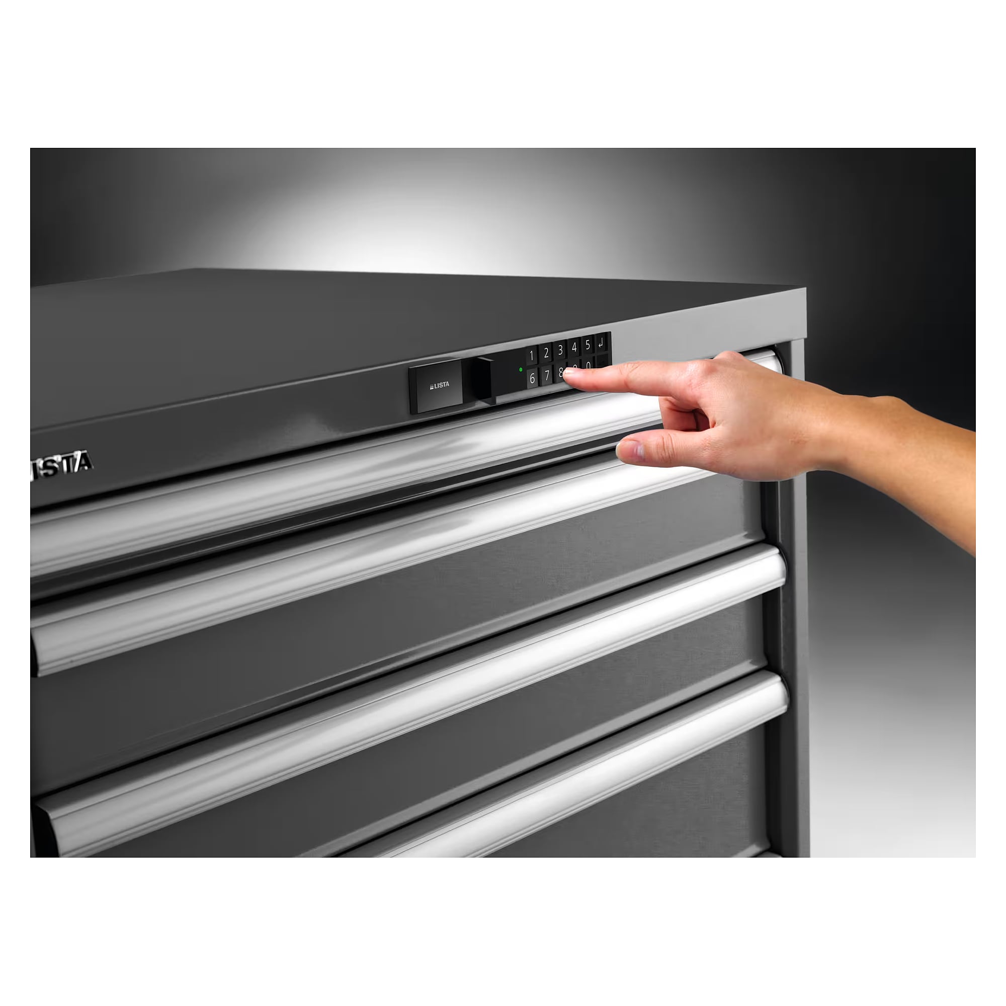 ESD-Schrankgehäuse 18x36E, 411x725x700 mm, lichte Höhe 600 mm, CODE Lock, ohne Schubladen - Lista 95.419