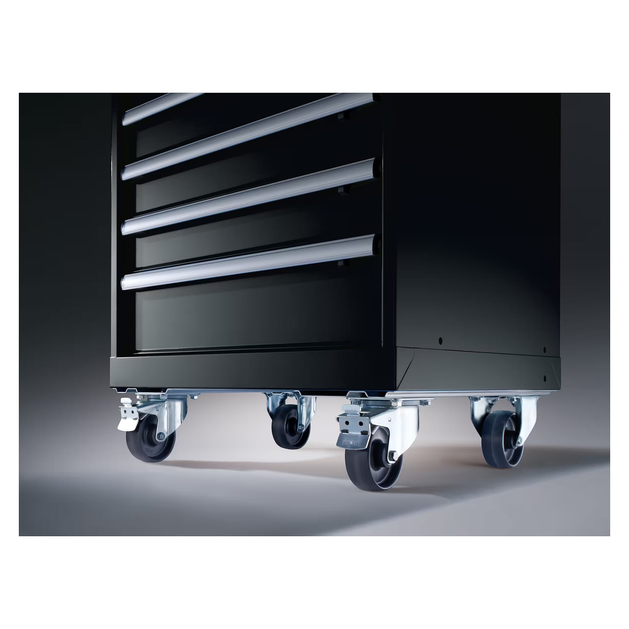 ESD castor base pair 27E, height 209 mm, rubber castors ø 160 mm, castor load 600 kg, longitudinal travel - Lista 95.235