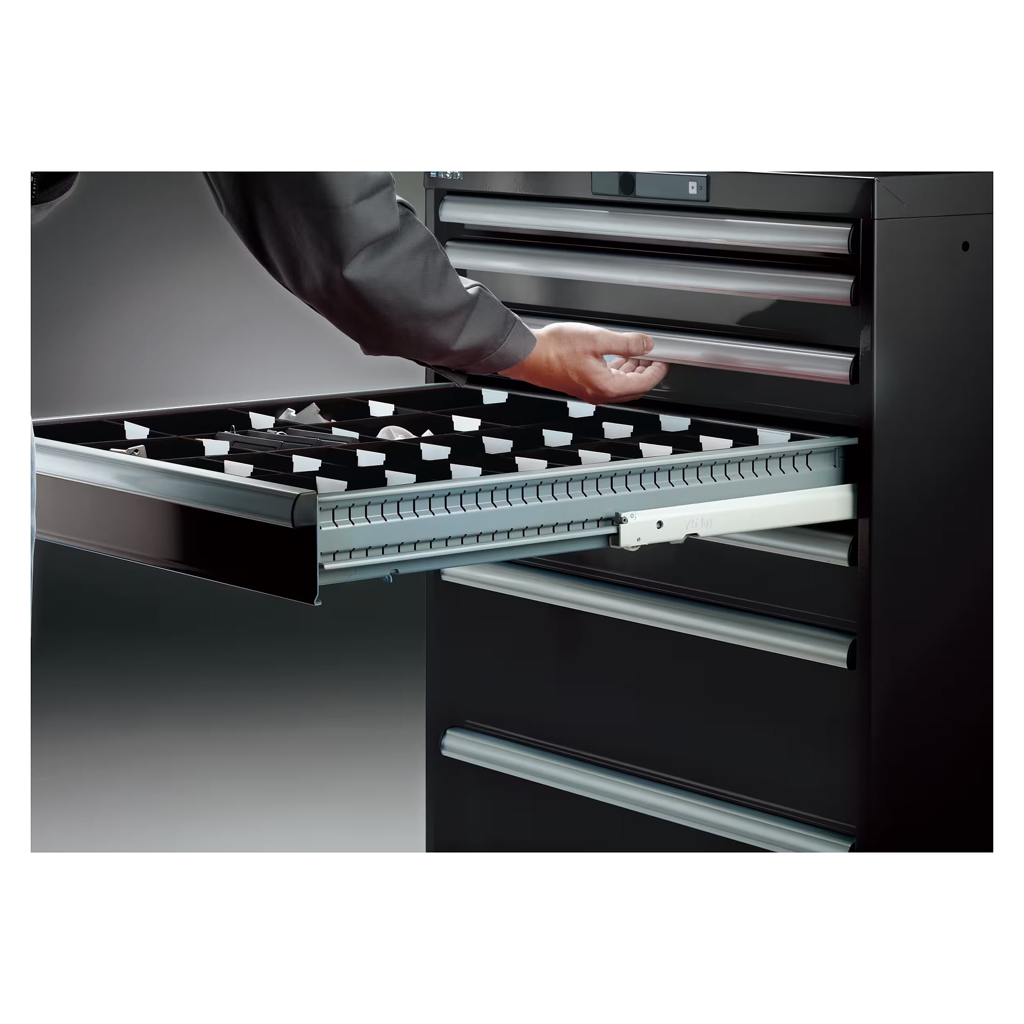 ESD-Schubladenschrank 27x36E, 564x725x800 mm, 4 Schubladen 2x100/1x200/1x300, 75 kg, CODE Lock - Lista 95.084