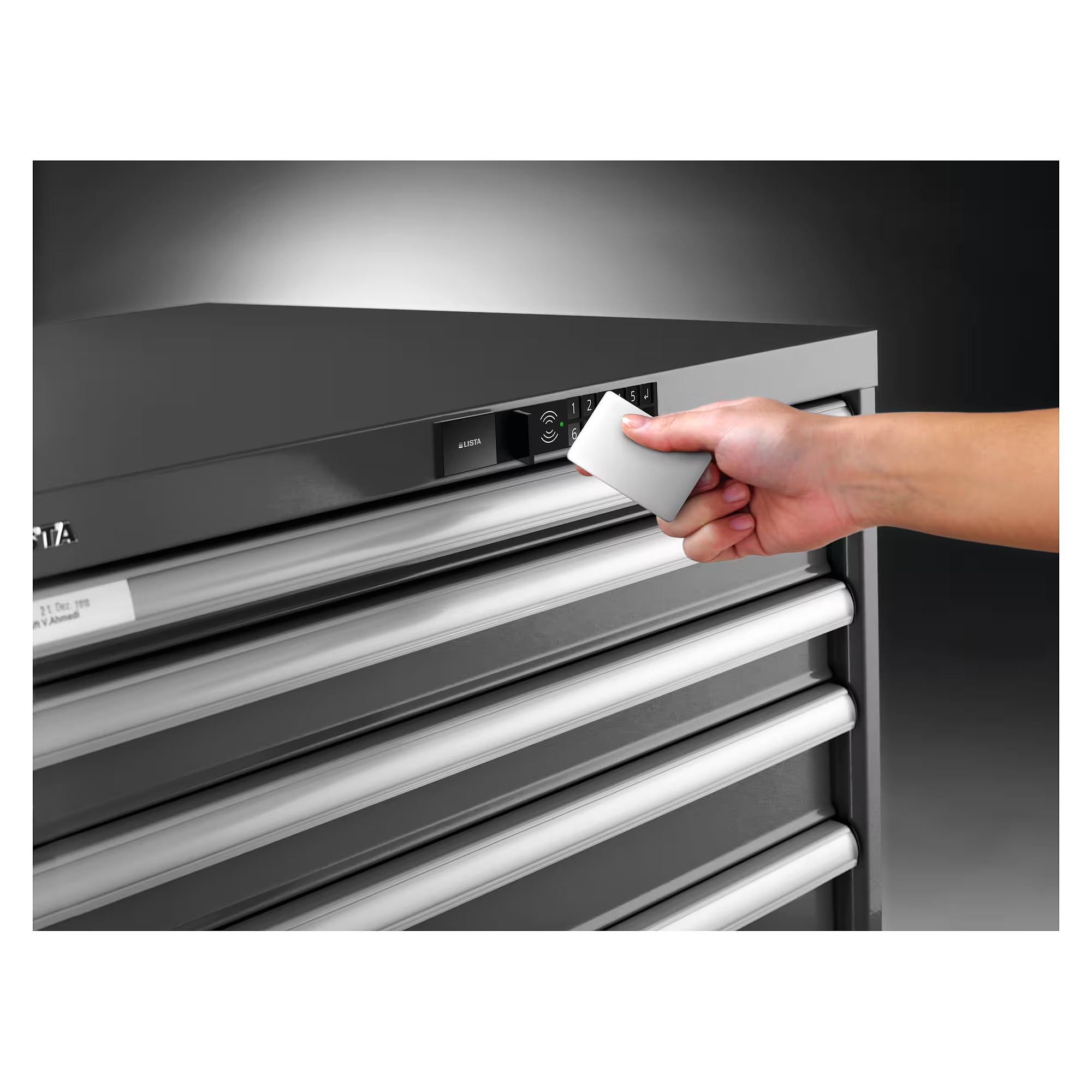 ESD-Schubladenschrank 54x36E, 1023x725x1450 mm, 9 Schubladen 3x100/5x150/1x300, 200 kg, RFID Lock - Lista 95.241