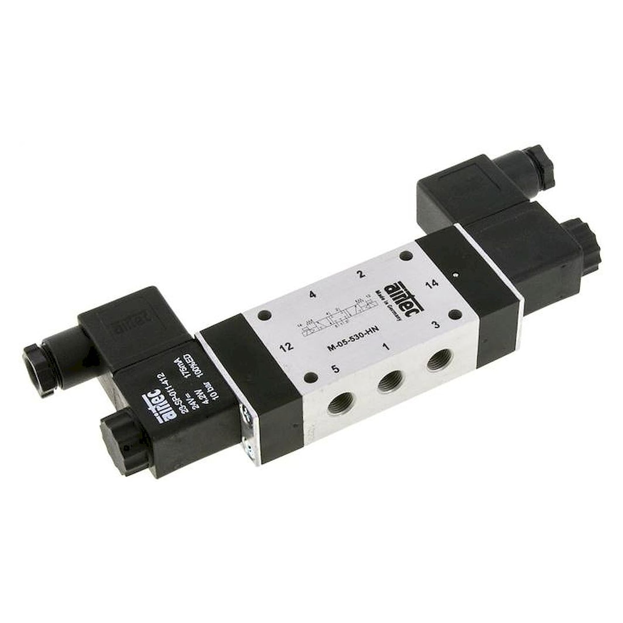 Airtec M 05530HN 24V=. 5/3-Wege Magnetventil, G 1/8", Mittelstellung geschlossen, 24 V DC